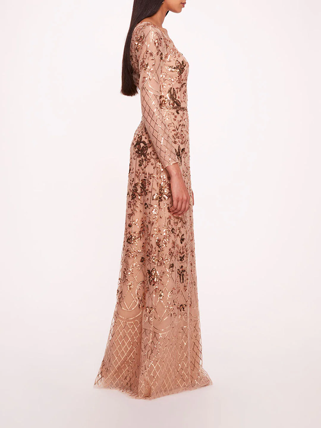 Sequin Lattice Sleeved Gown