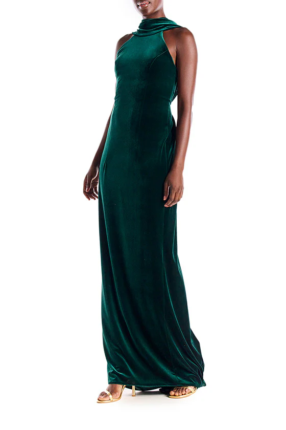 Velour Open Back Draped Gown