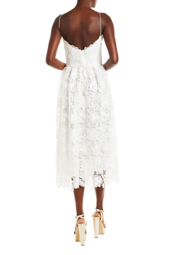 Silk White Guipure Lace Tea Length Dress