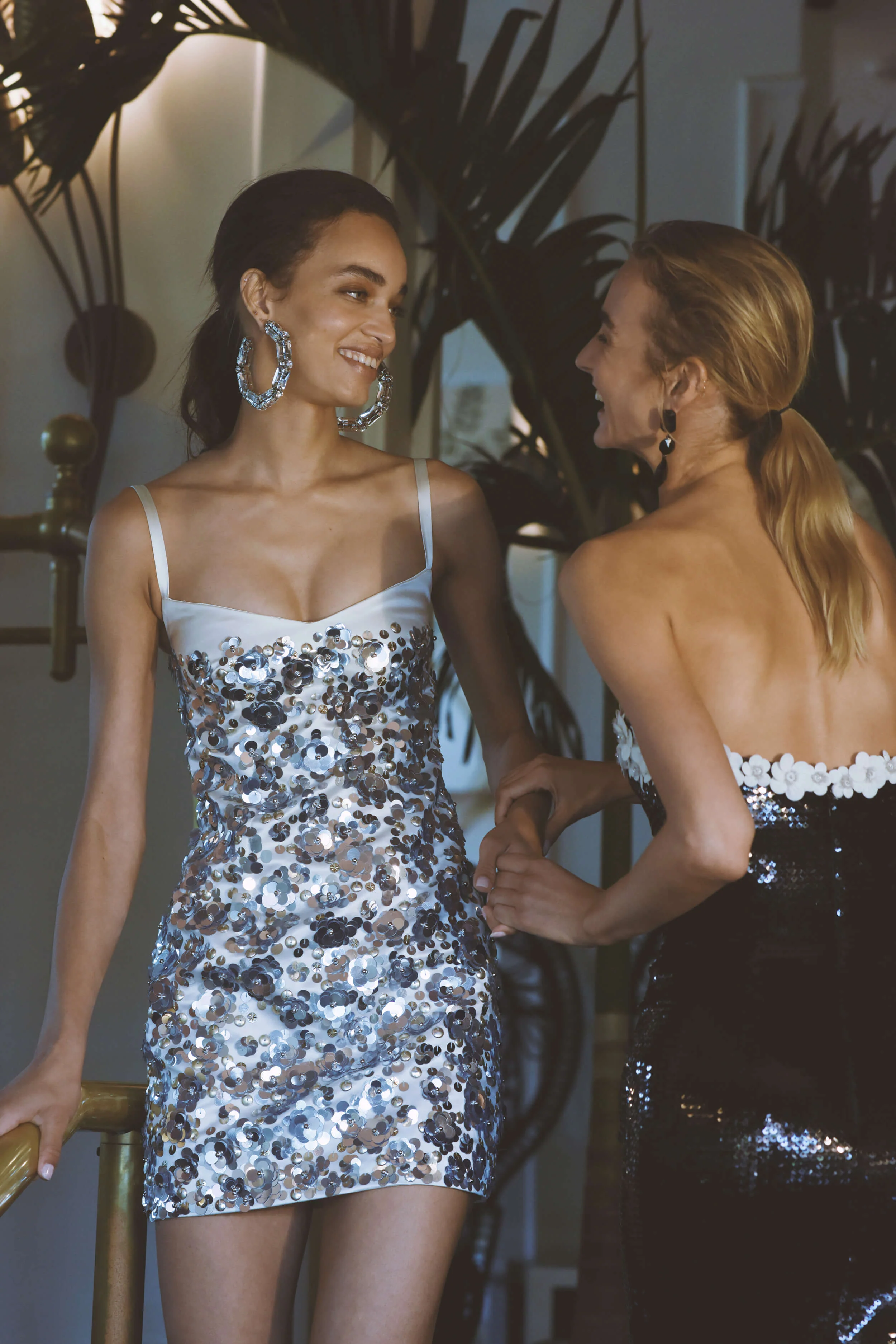 Embroidered Sequin Column Gown