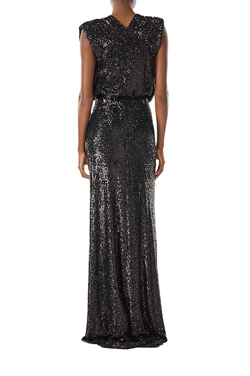 Stretch Sequin V-Neck Gown
