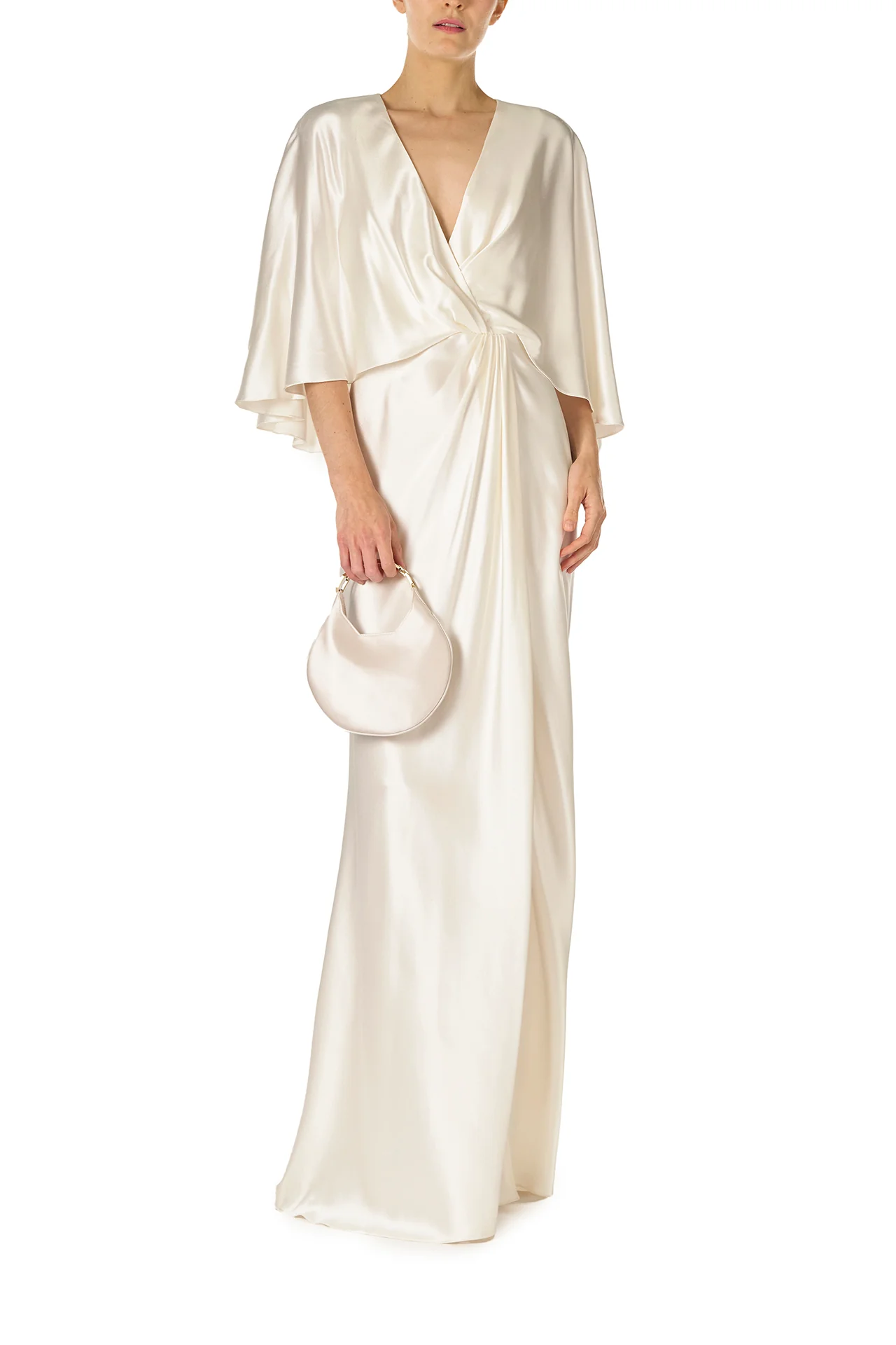 V-Neck Draped Capelet Sleeve Gown