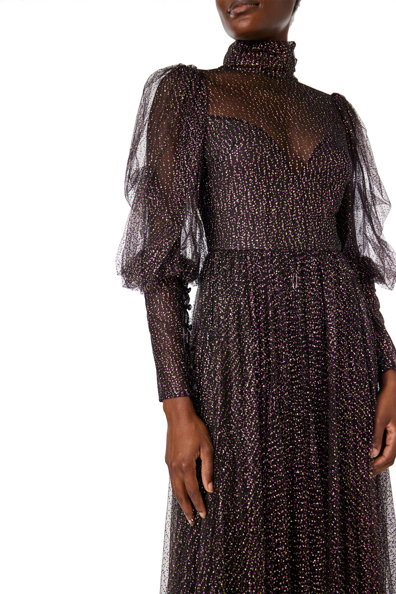 Long Sleeve Glitter Tulle Gown