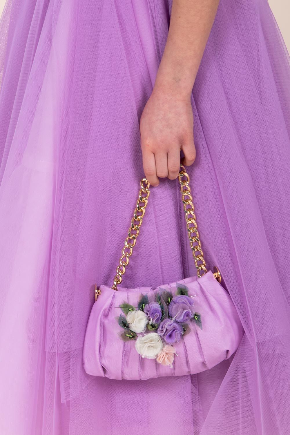 Flower Embellished Tulle Gown