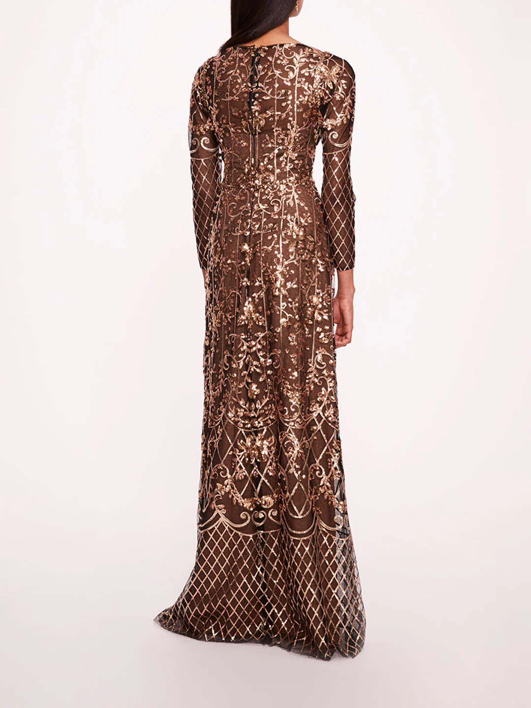 Sequin Lattice Sleeved Gown