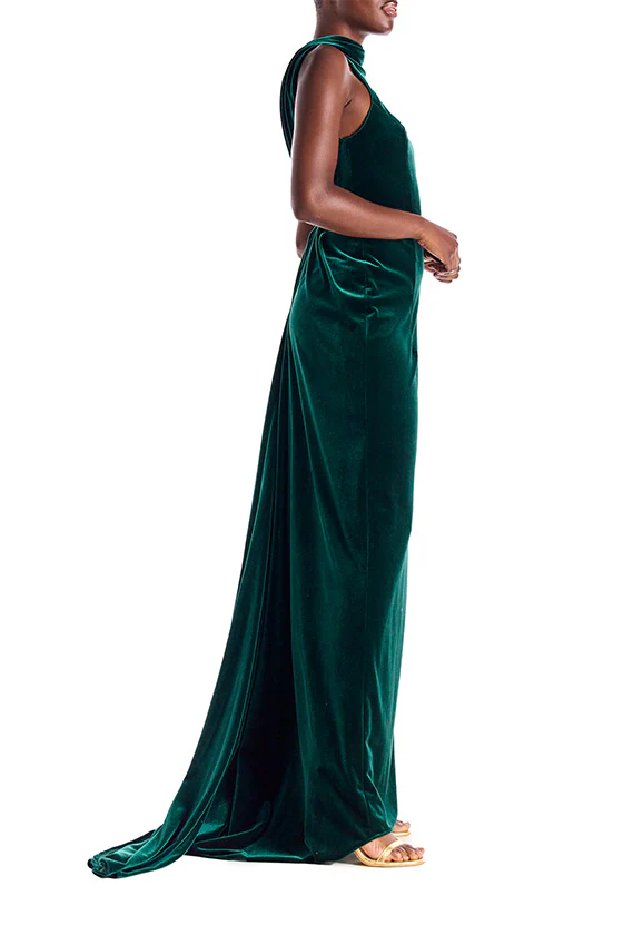 Velour Open Back Draped Gown