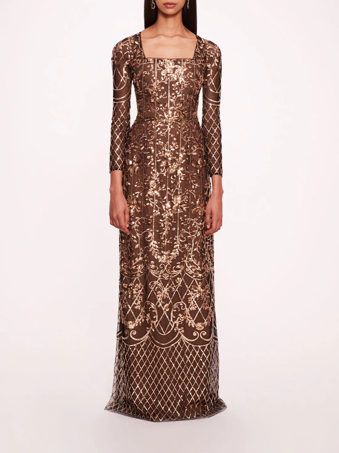 Sequin Lattice Sleeved Gown