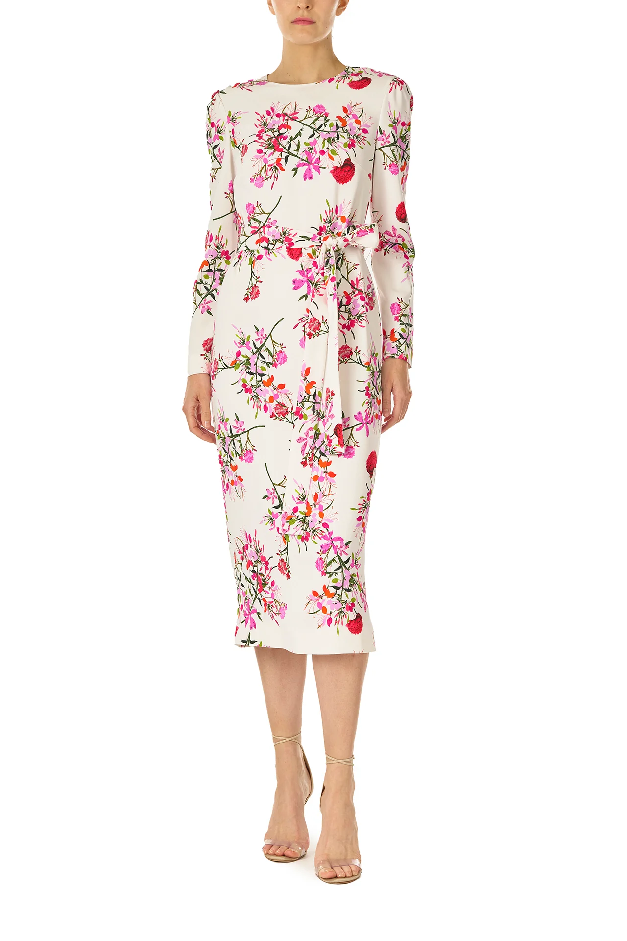 Jewel Neck Long Sleeve Dress with Belt