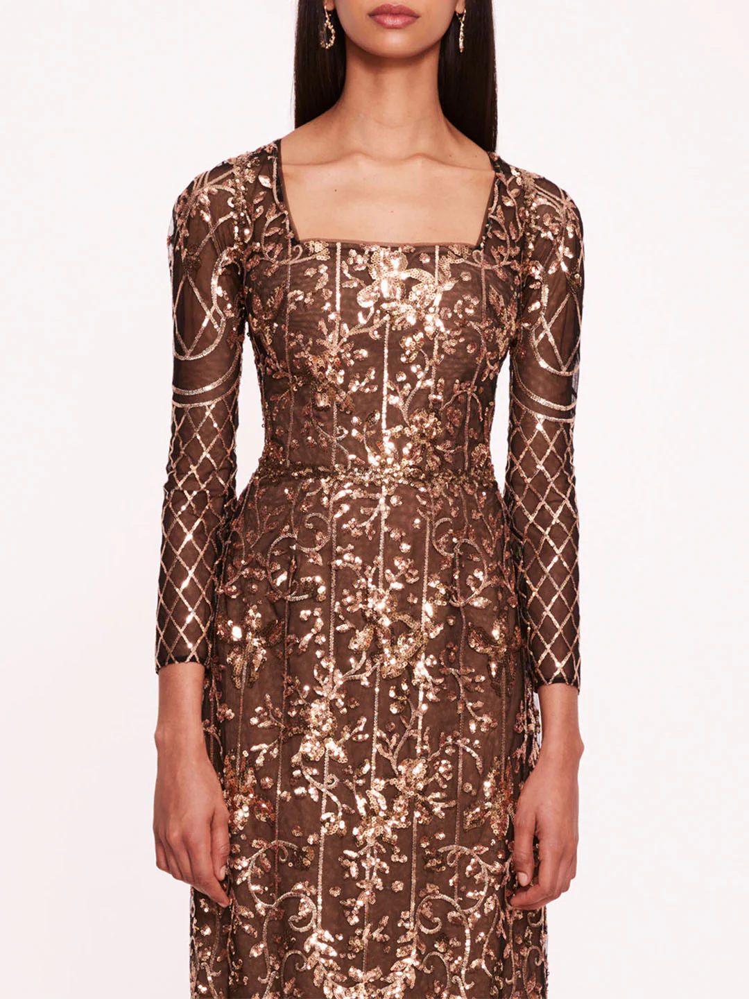Sequin Lattice Sleeved Gown