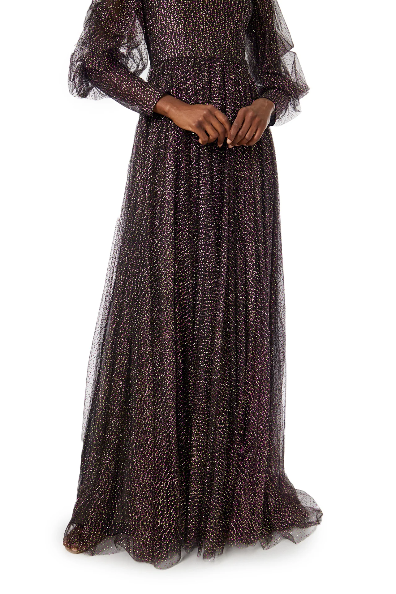 Long Sleeve Glitter Tulle Gown