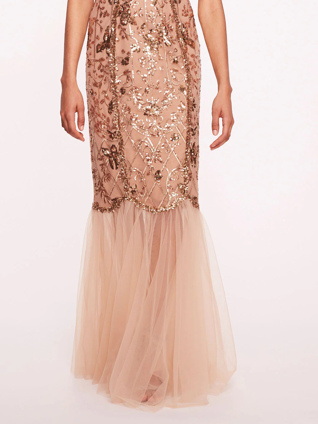 Sequin Lattice Strapless Gown