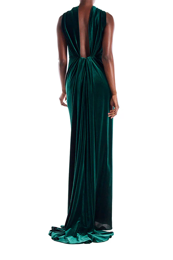 Velour Open Back Draped Gown
