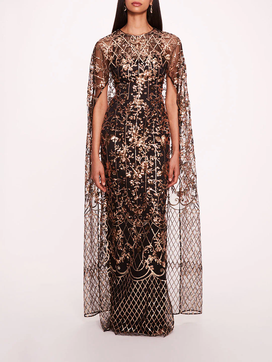 Sequin Lattice Cape Gown