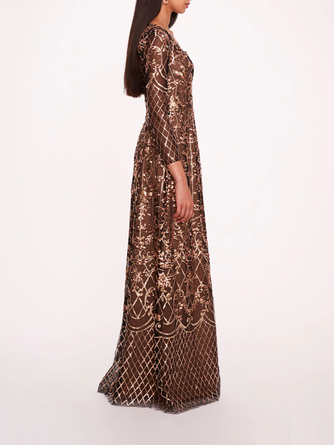 Sequin Lattice Sleeved Gown