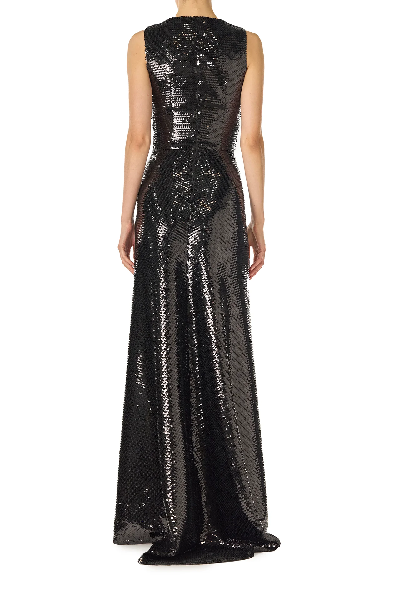Embroidered Sequin V-Neck Gown