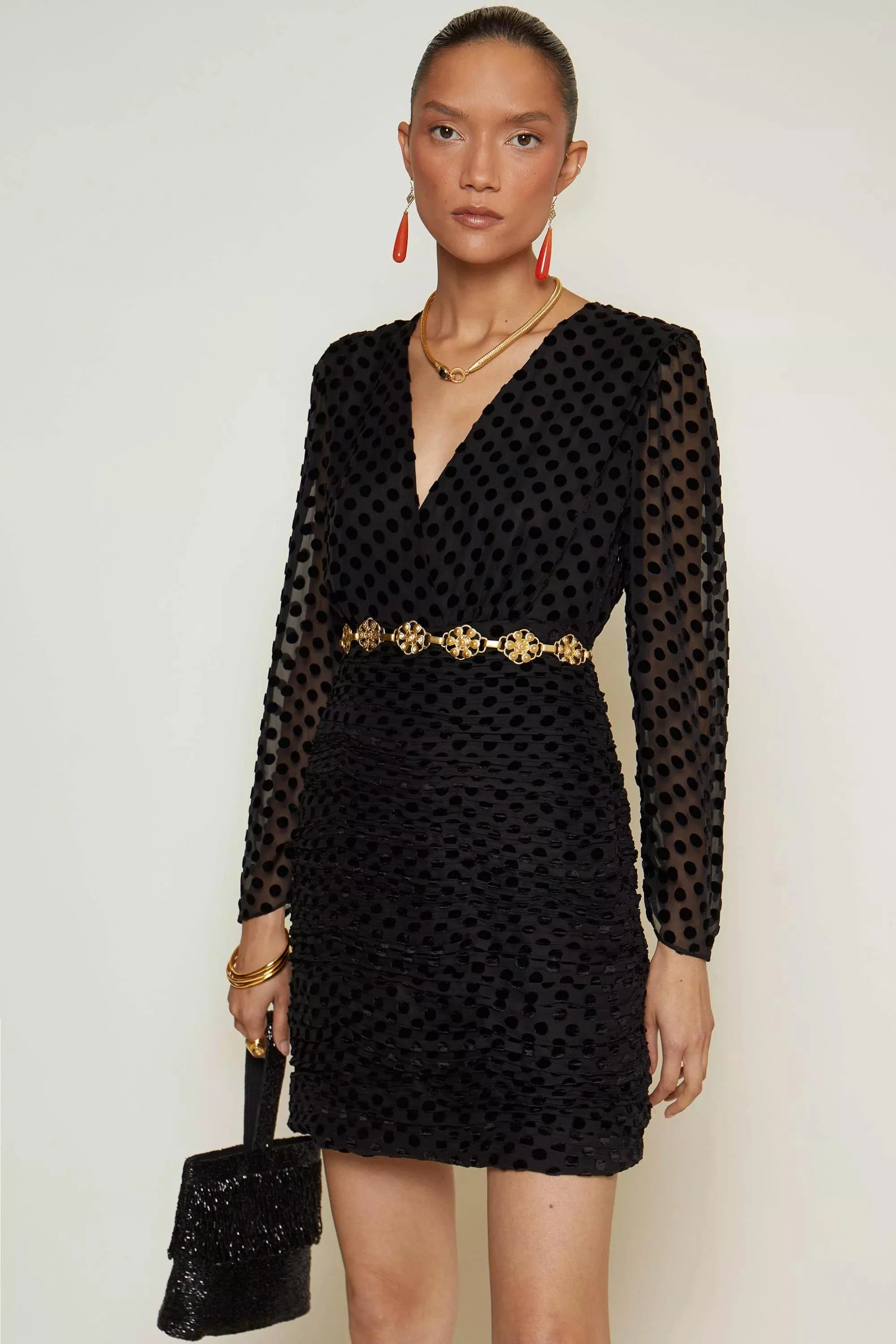 golden - black polka dot burnout