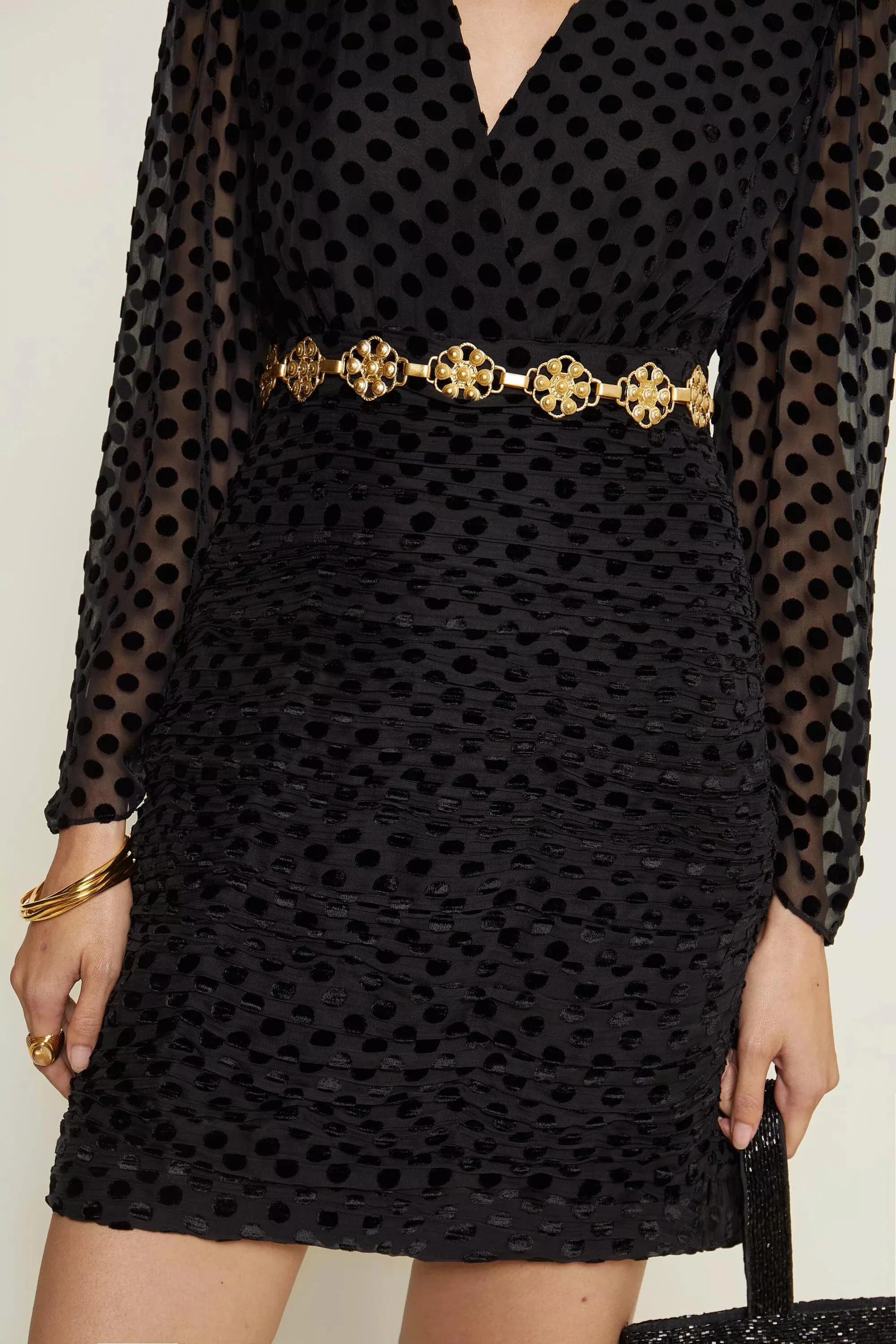 golden - black polka dot burnout