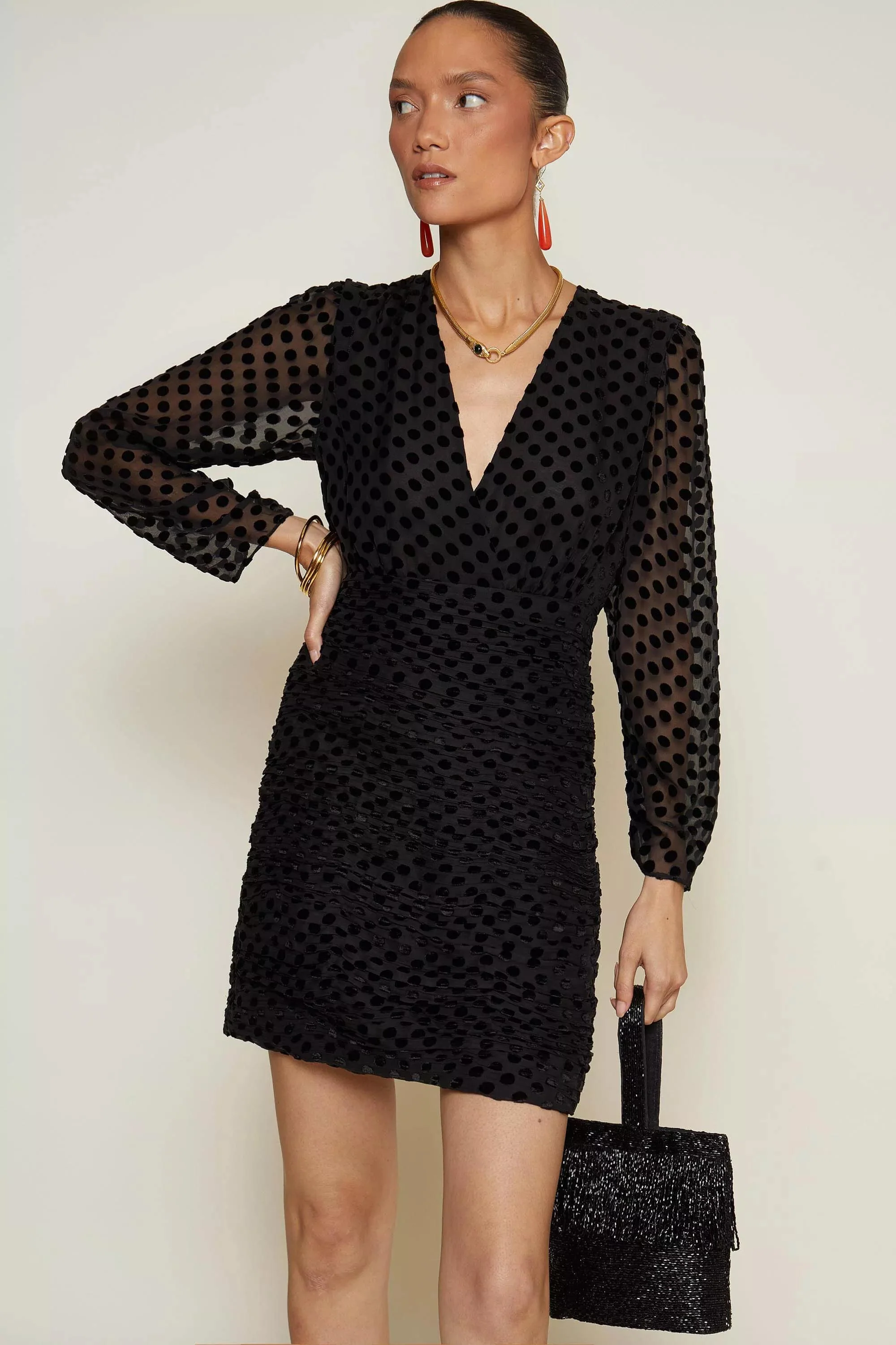 golden - black polka dot burnout