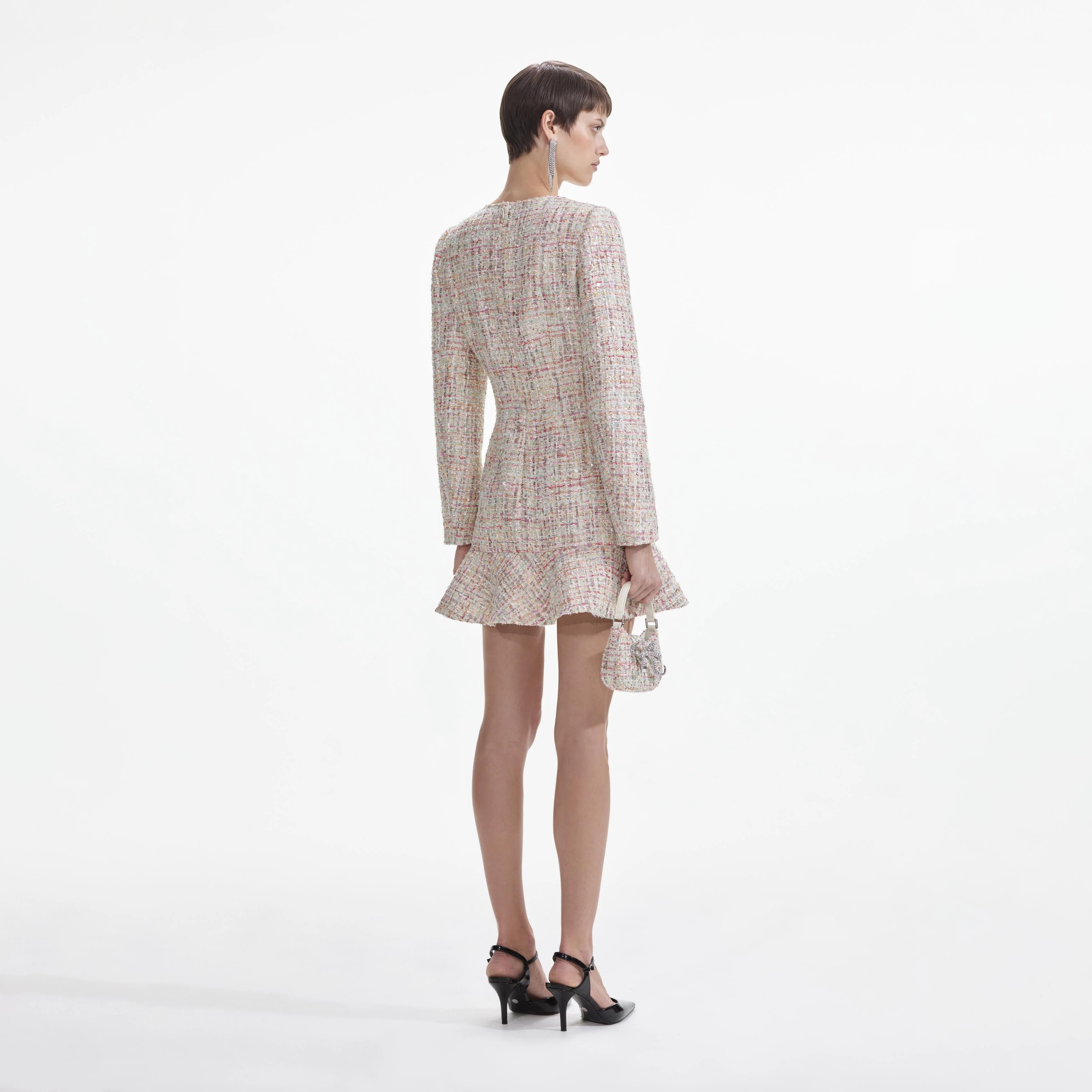 Pastel Boucle V-Neck Mini Dress