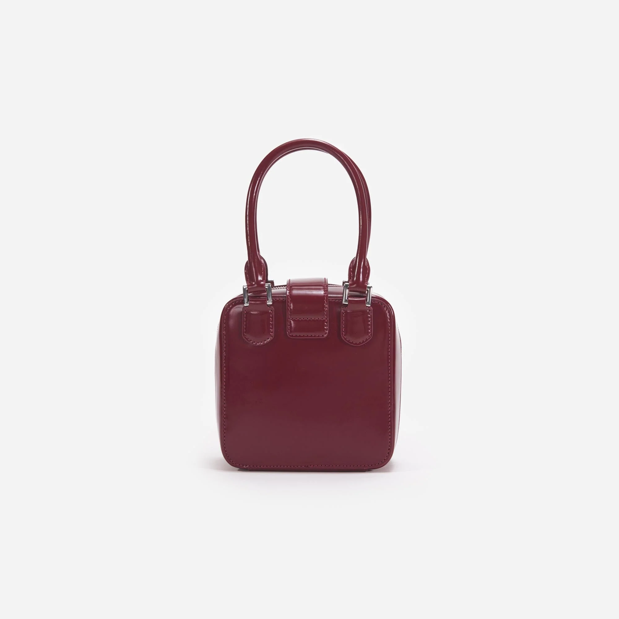 Burgundy Leather Square Mini Tote Bag