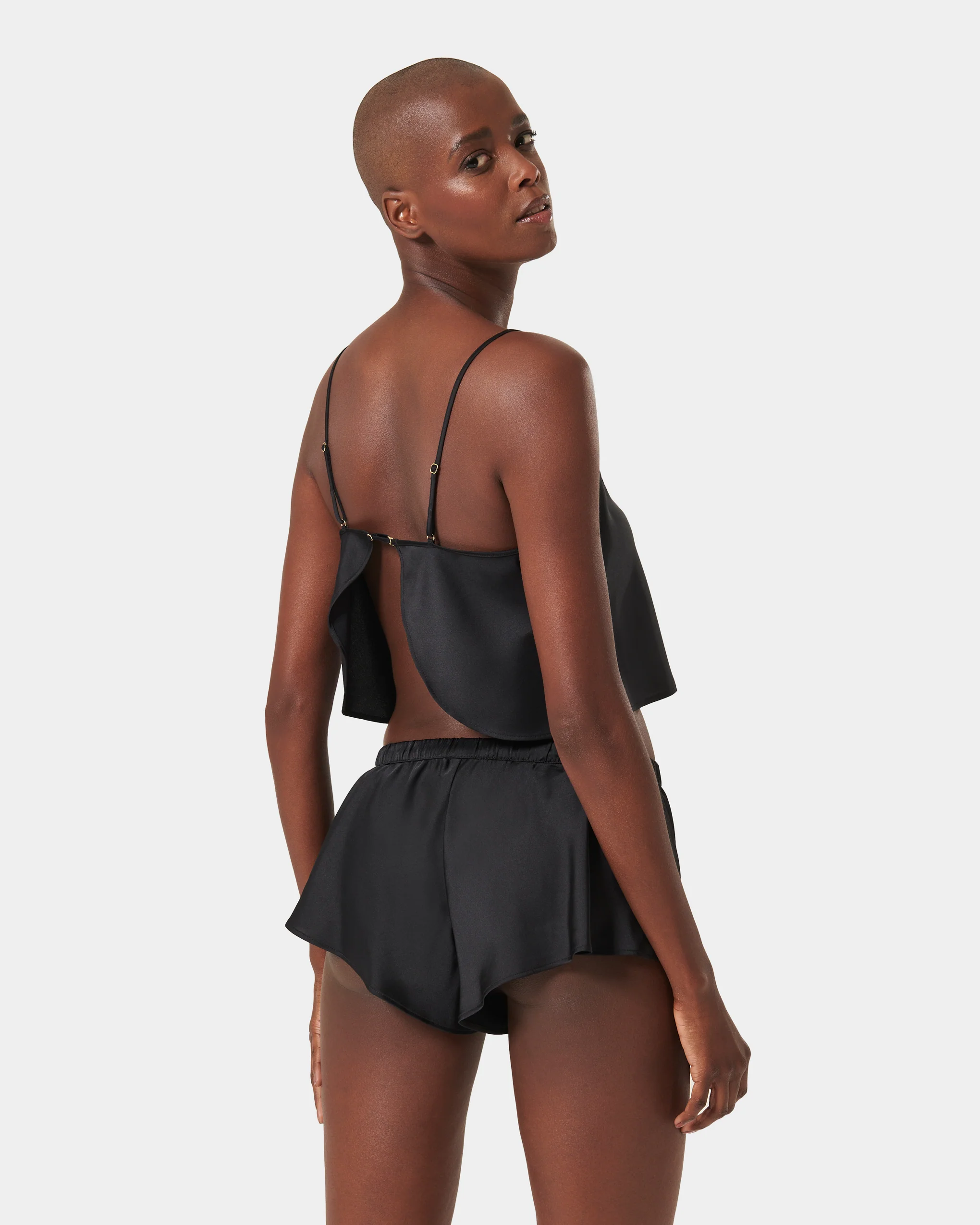 Leonora Luxury Satin Cami and Short Set Black