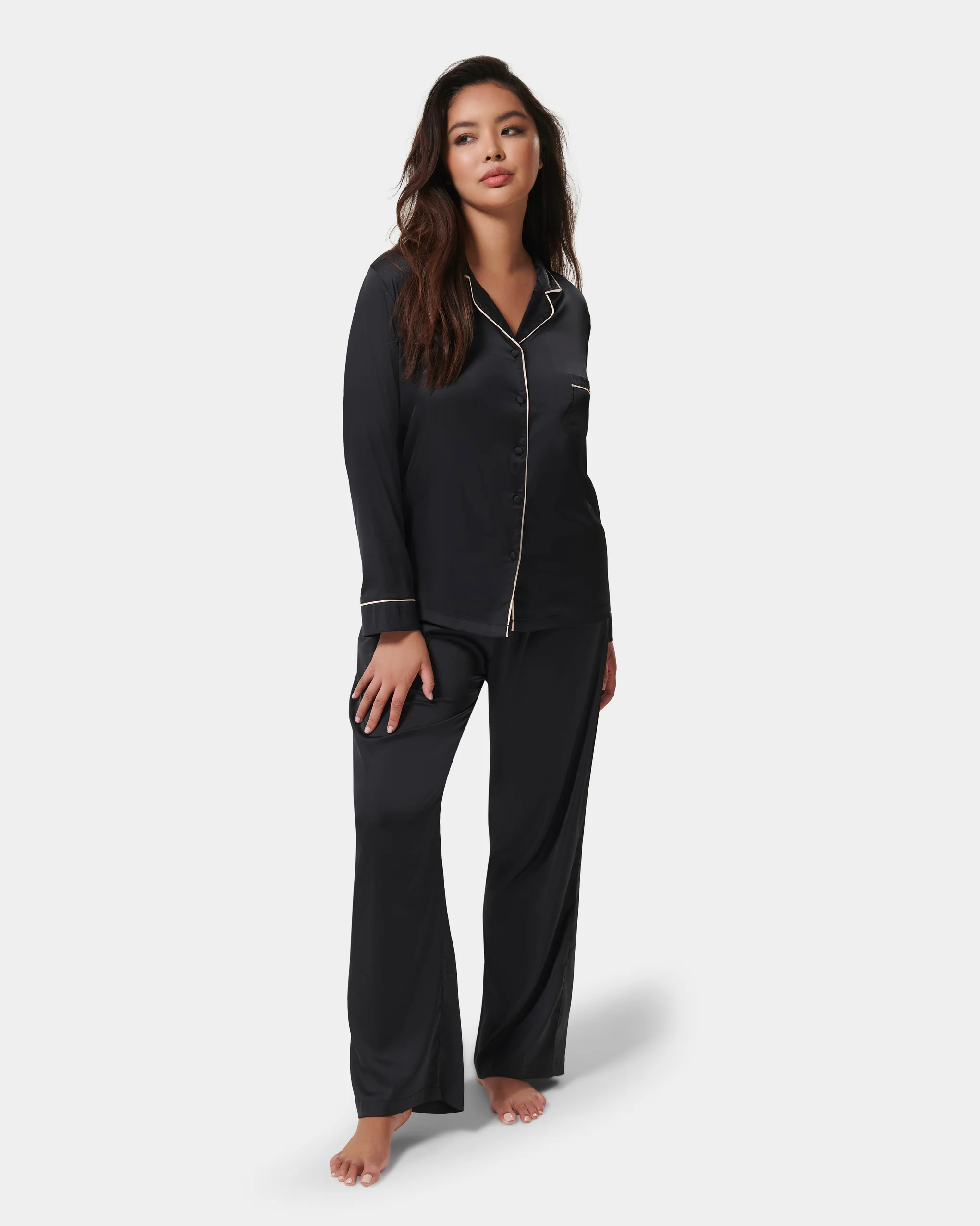 Claudia Shirt and Trouser Set Black/Pale Pink