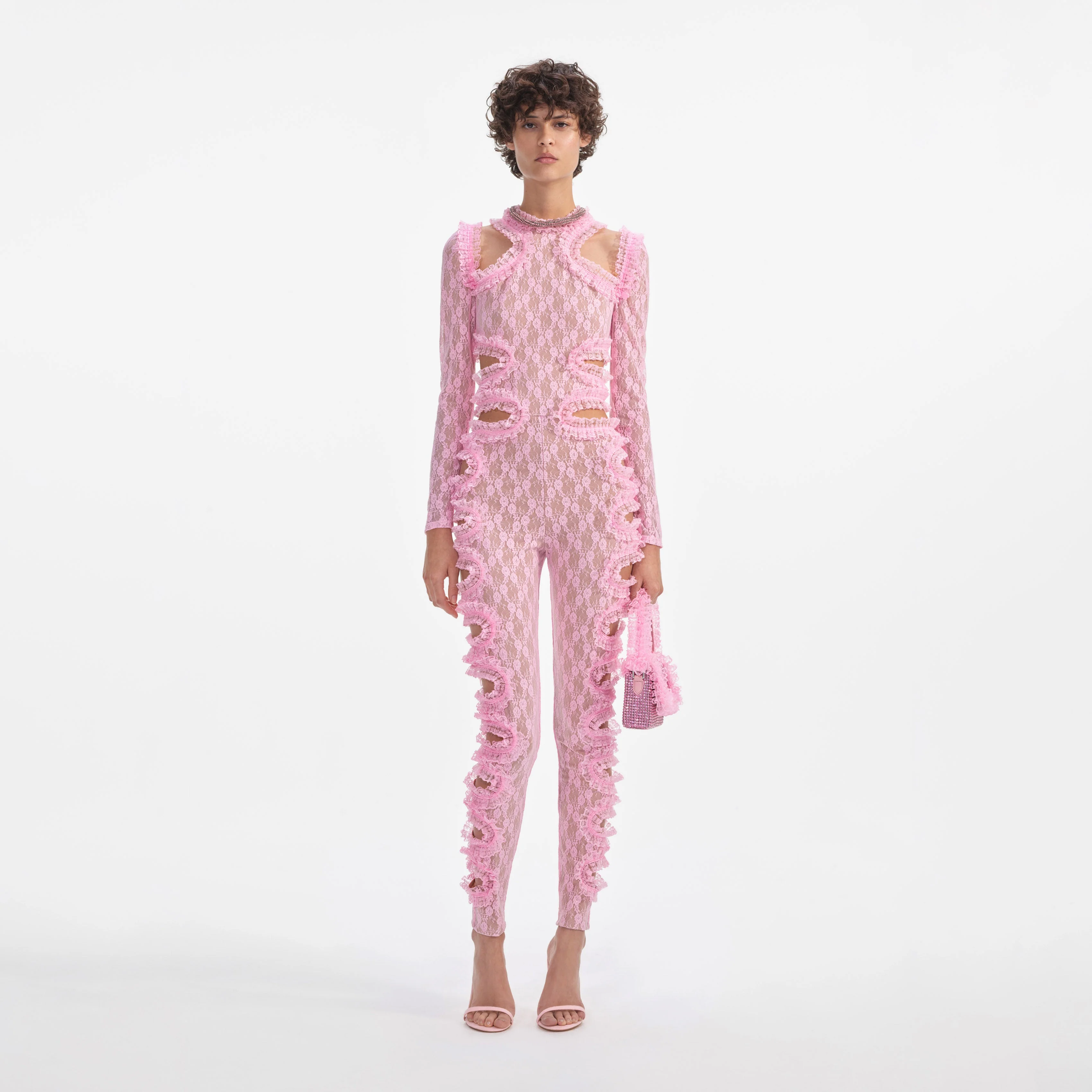 Pink Lace Cut Out Jumpsuit