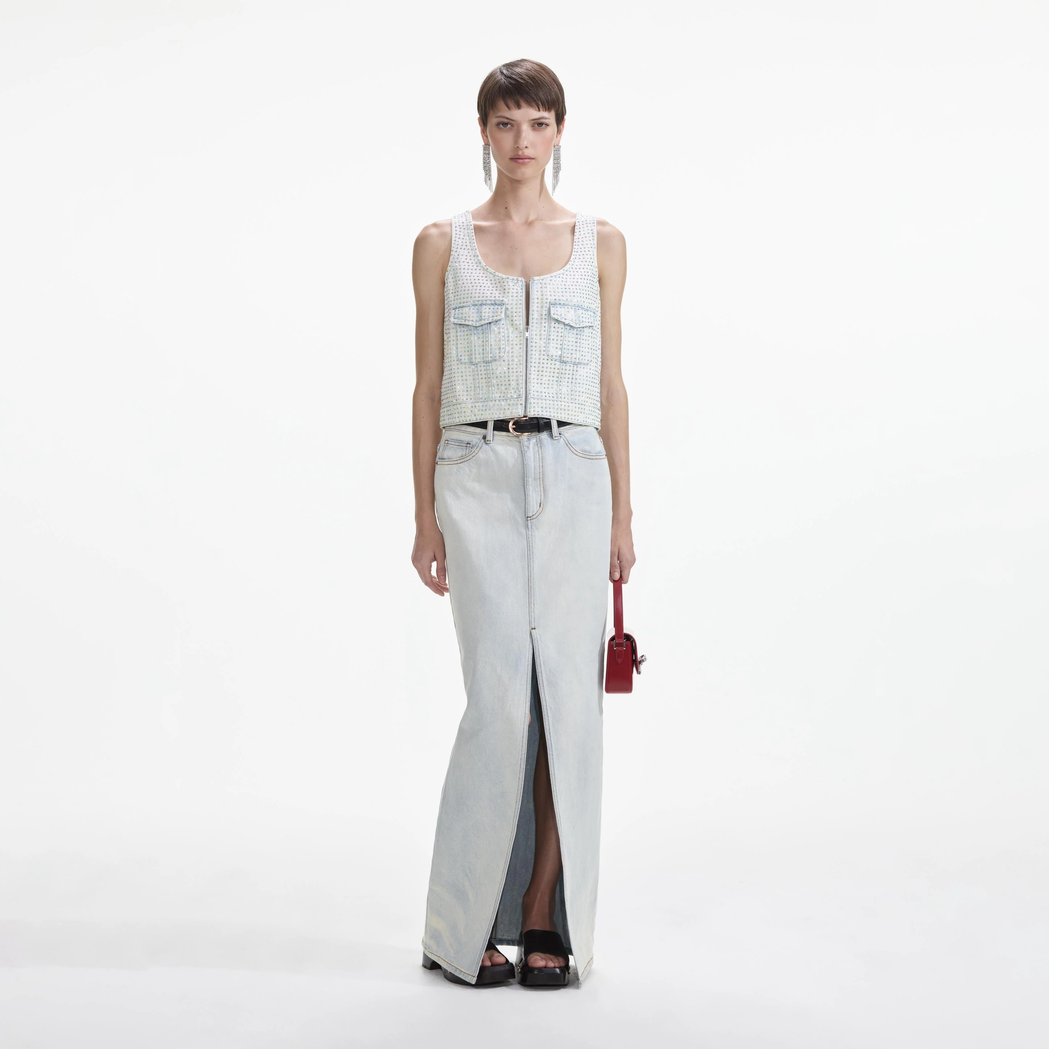 Rhinestone Denim Cargo Top