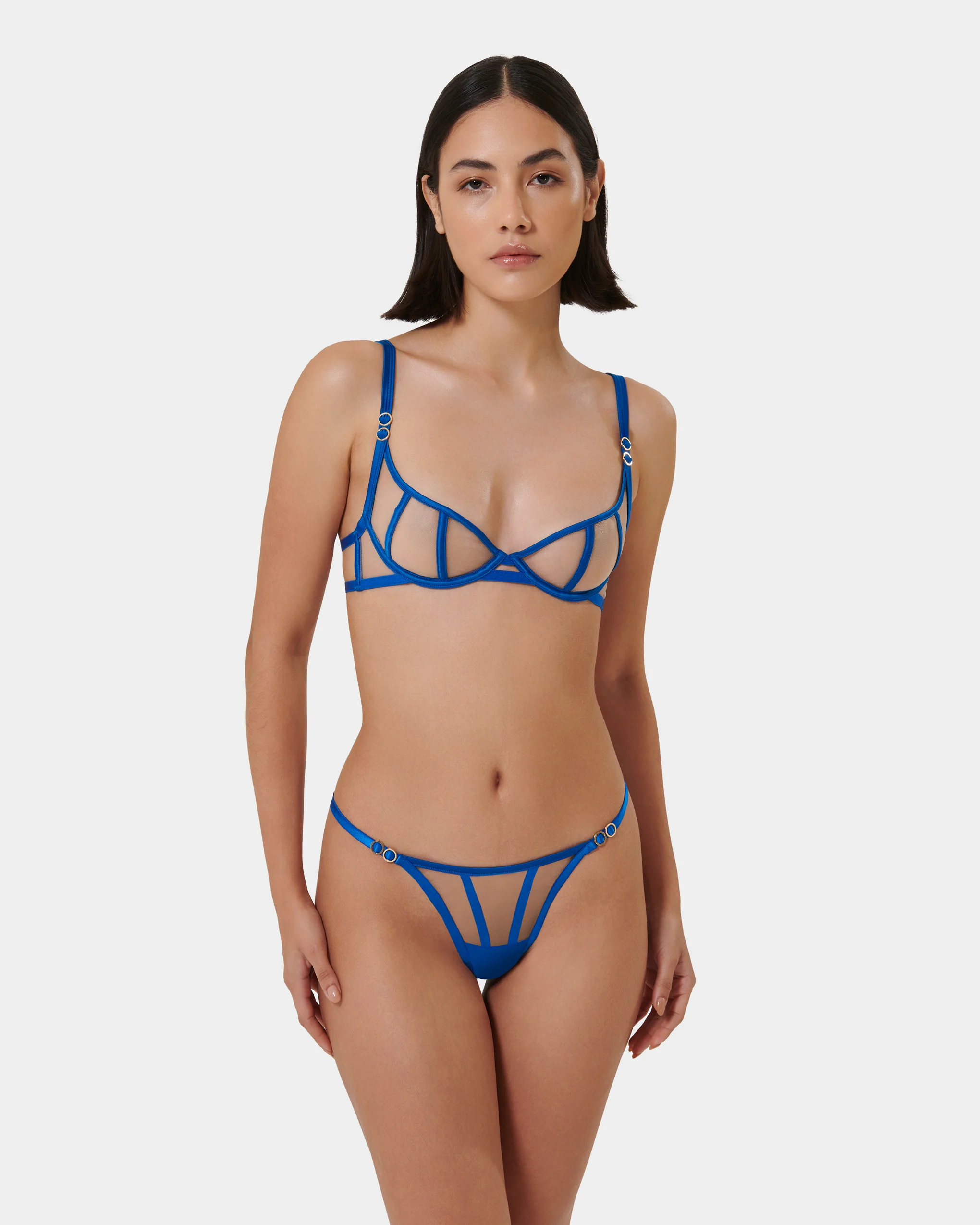 Etta Sheer Strappy Bra Blue