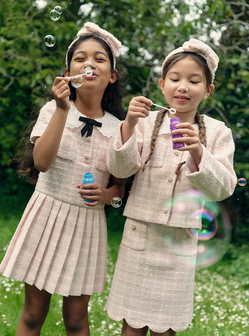 Pink Check Boucle Skirt