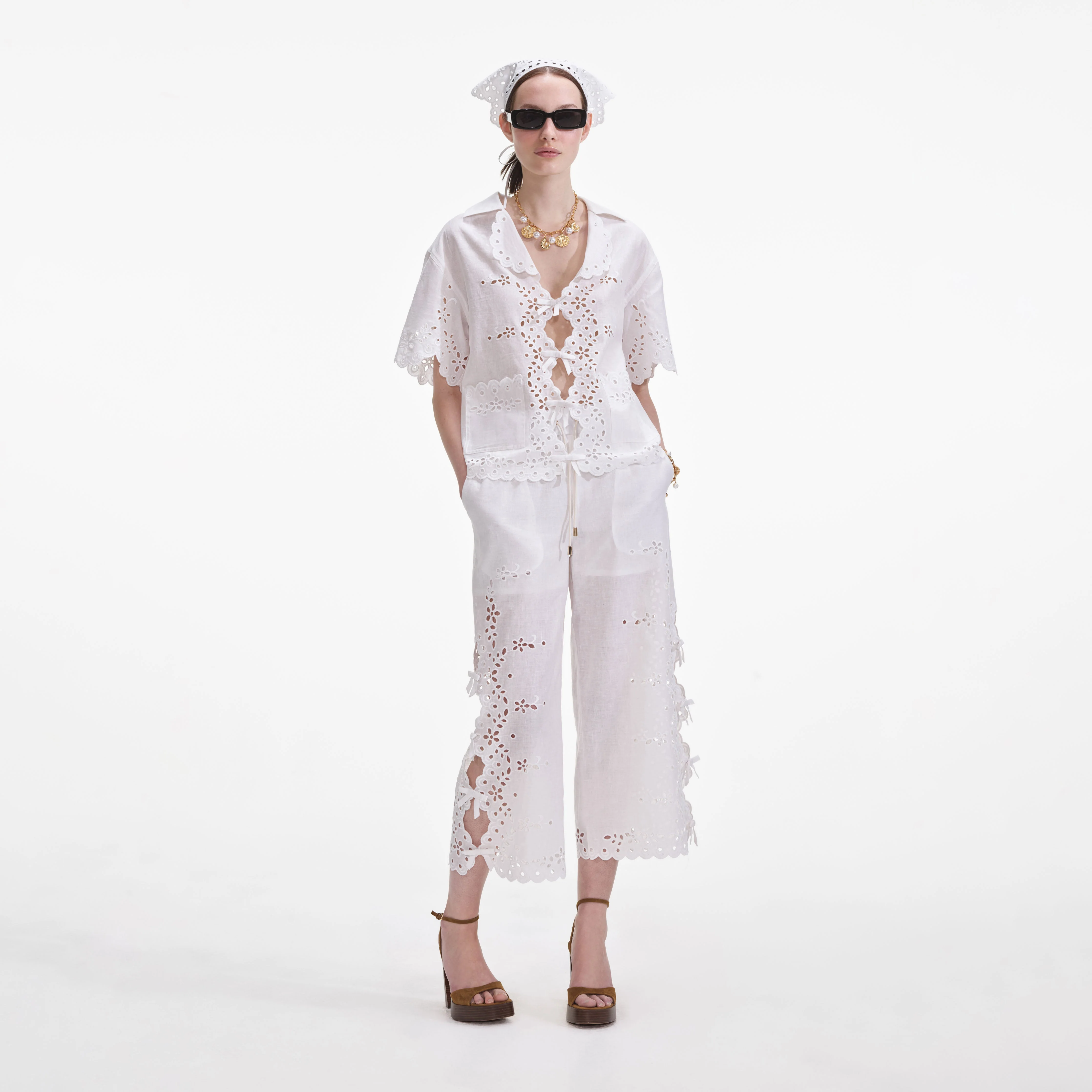Cream Linen Embroidered Shirt