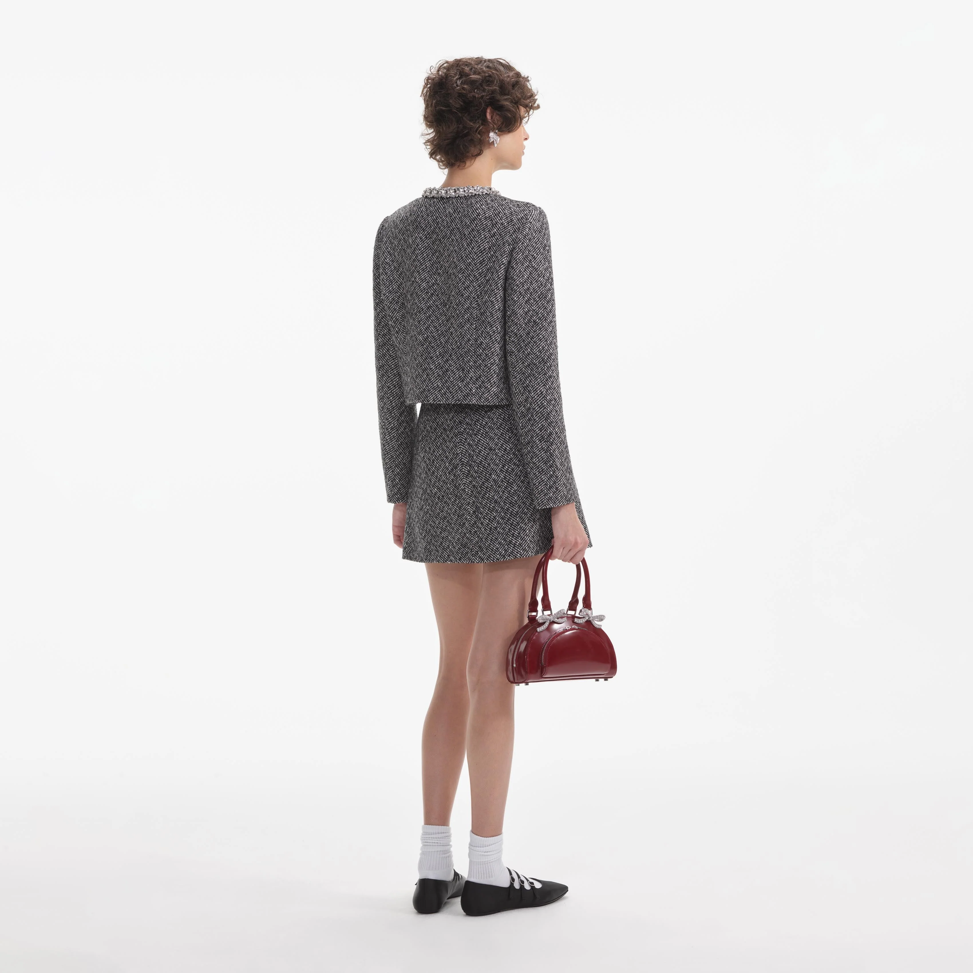 Black Herringbone Embellished Jacket