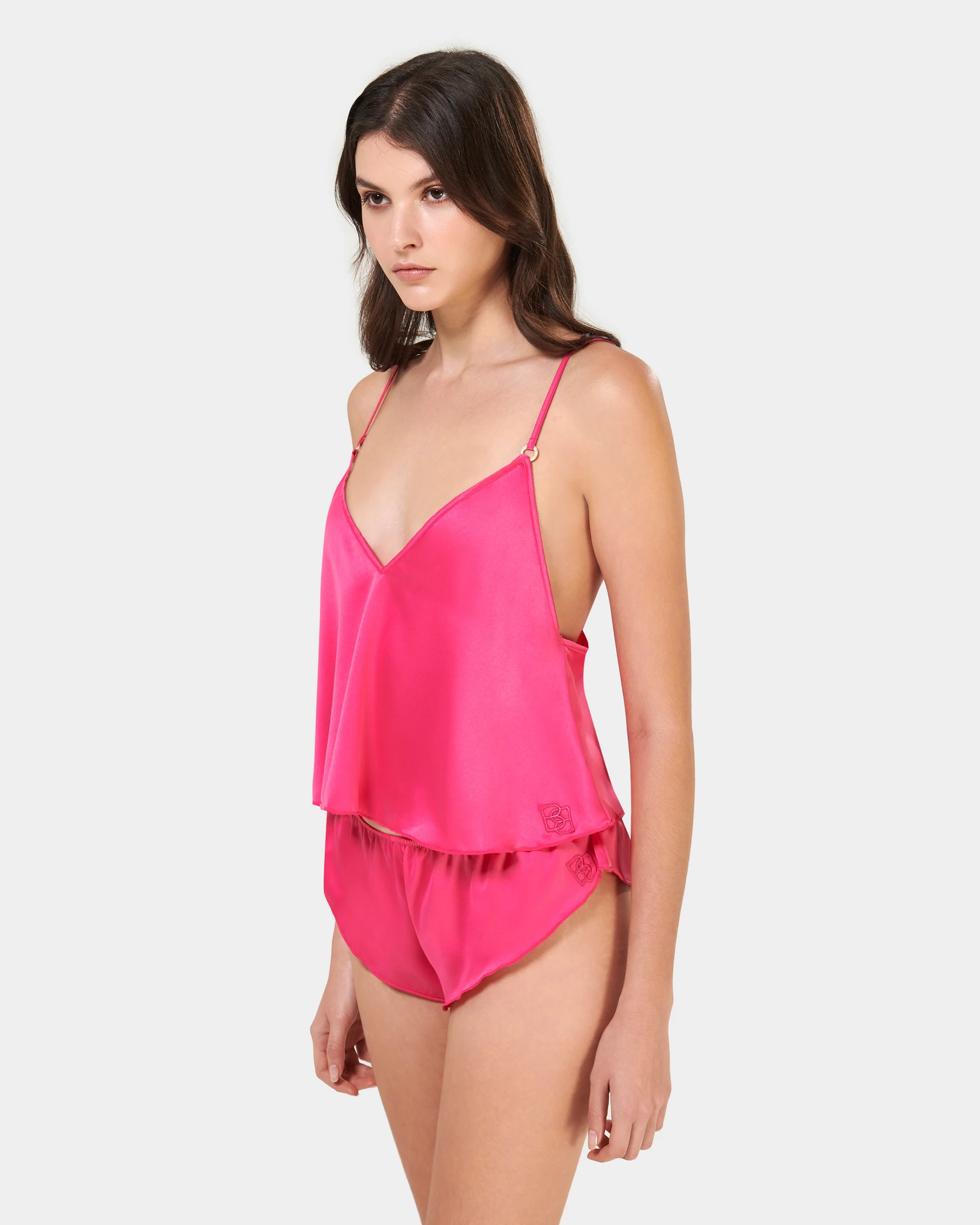 Faye Luxury Satin Cami and Short Set Fuchsia Pink
