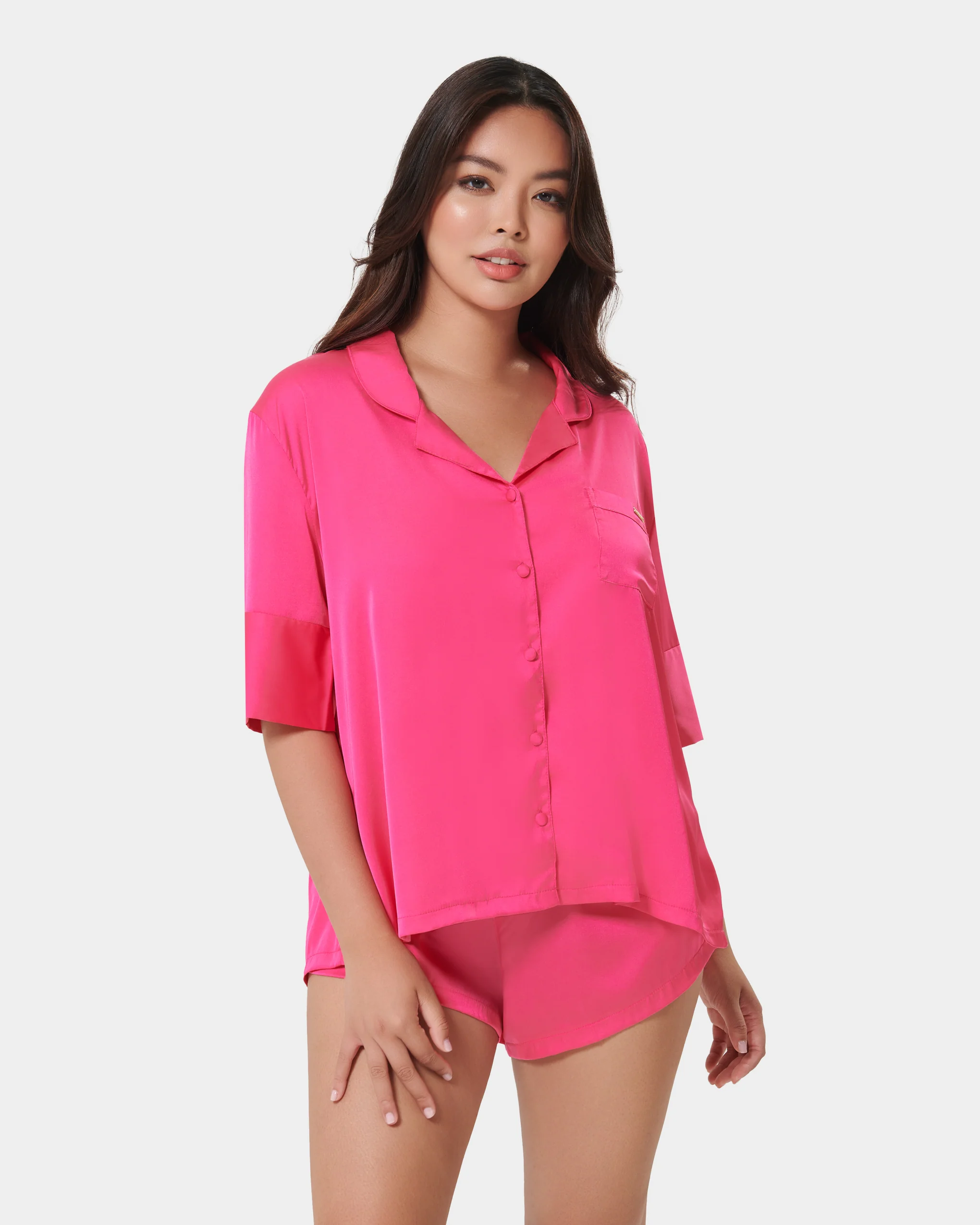 Alma Luxury Satin Short Pyjama Set Fuchsia Pink