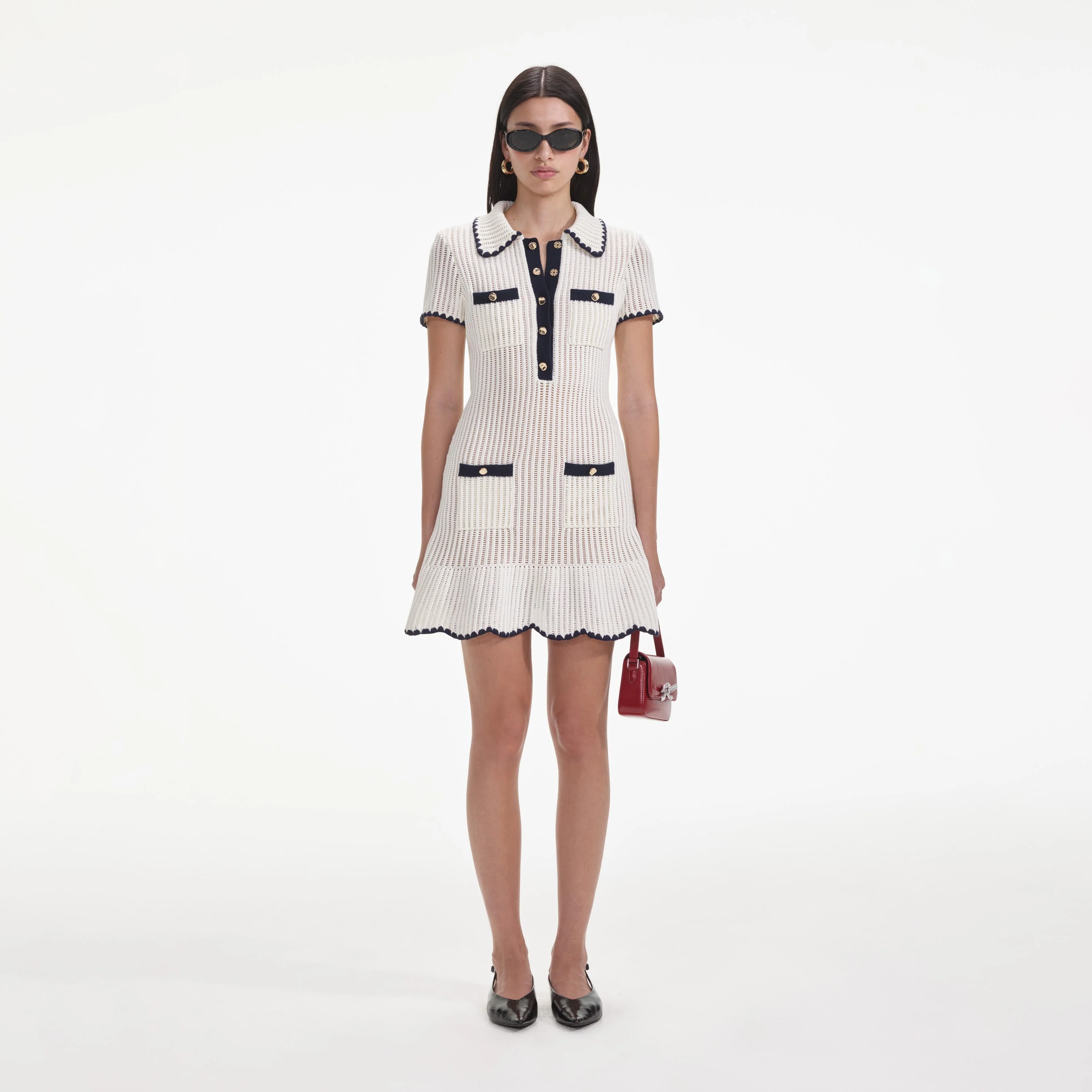 Cream Crochet Collared Mini Dress