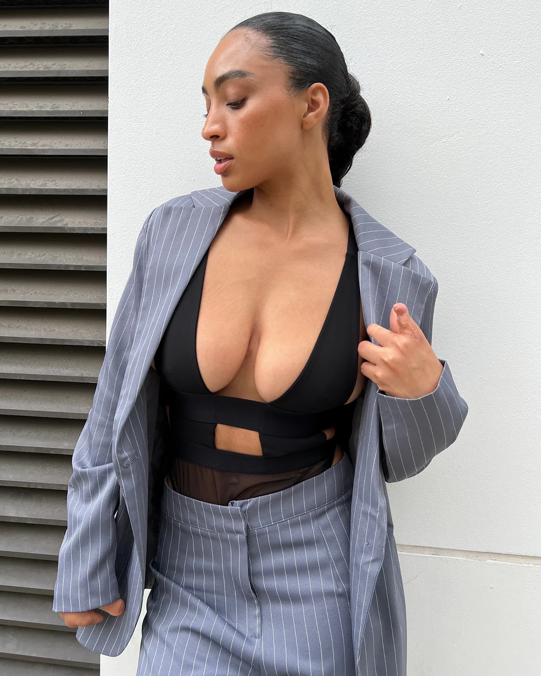 Topaz Strappy Sheer Bodysuit Black