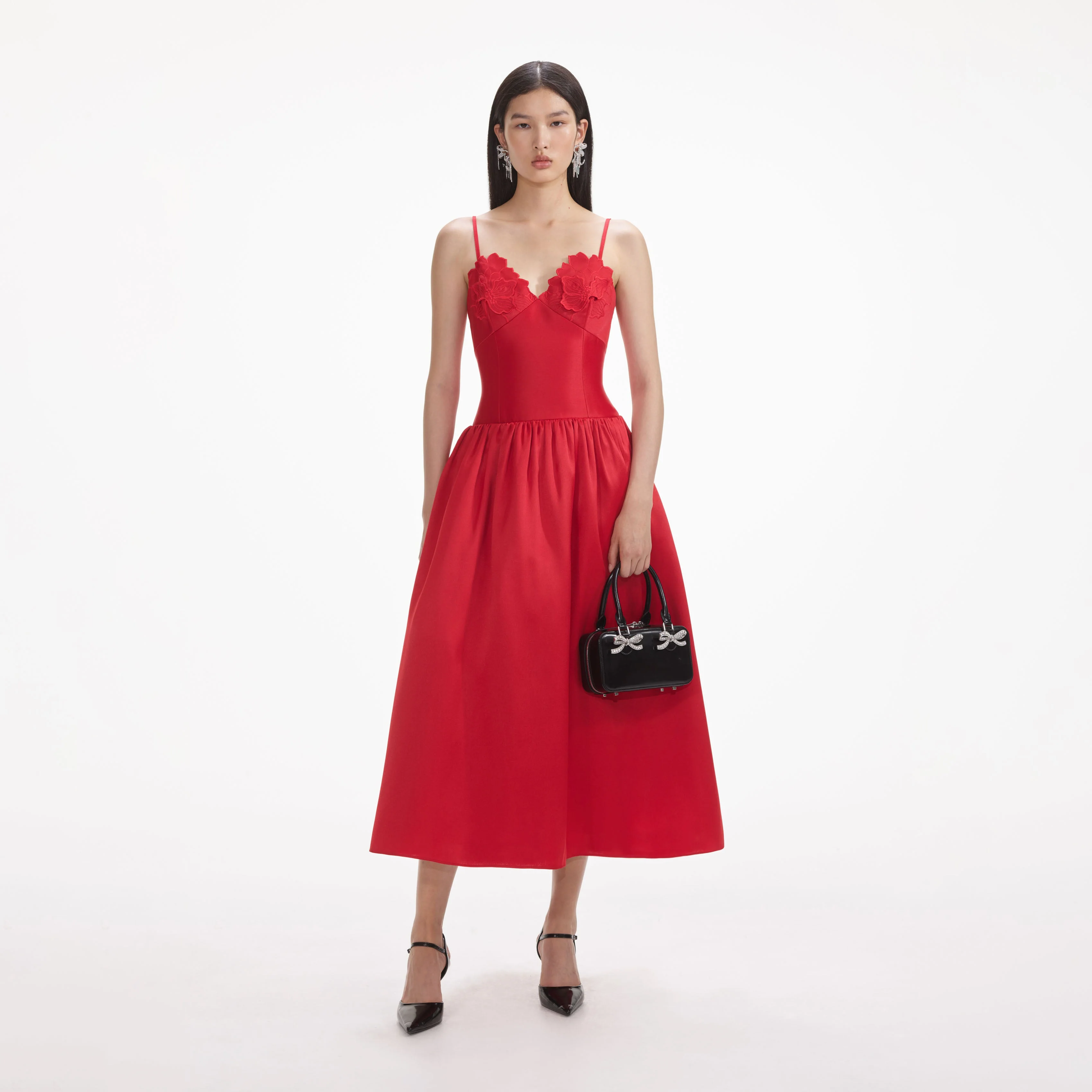 Red Taffeta Midi Dress