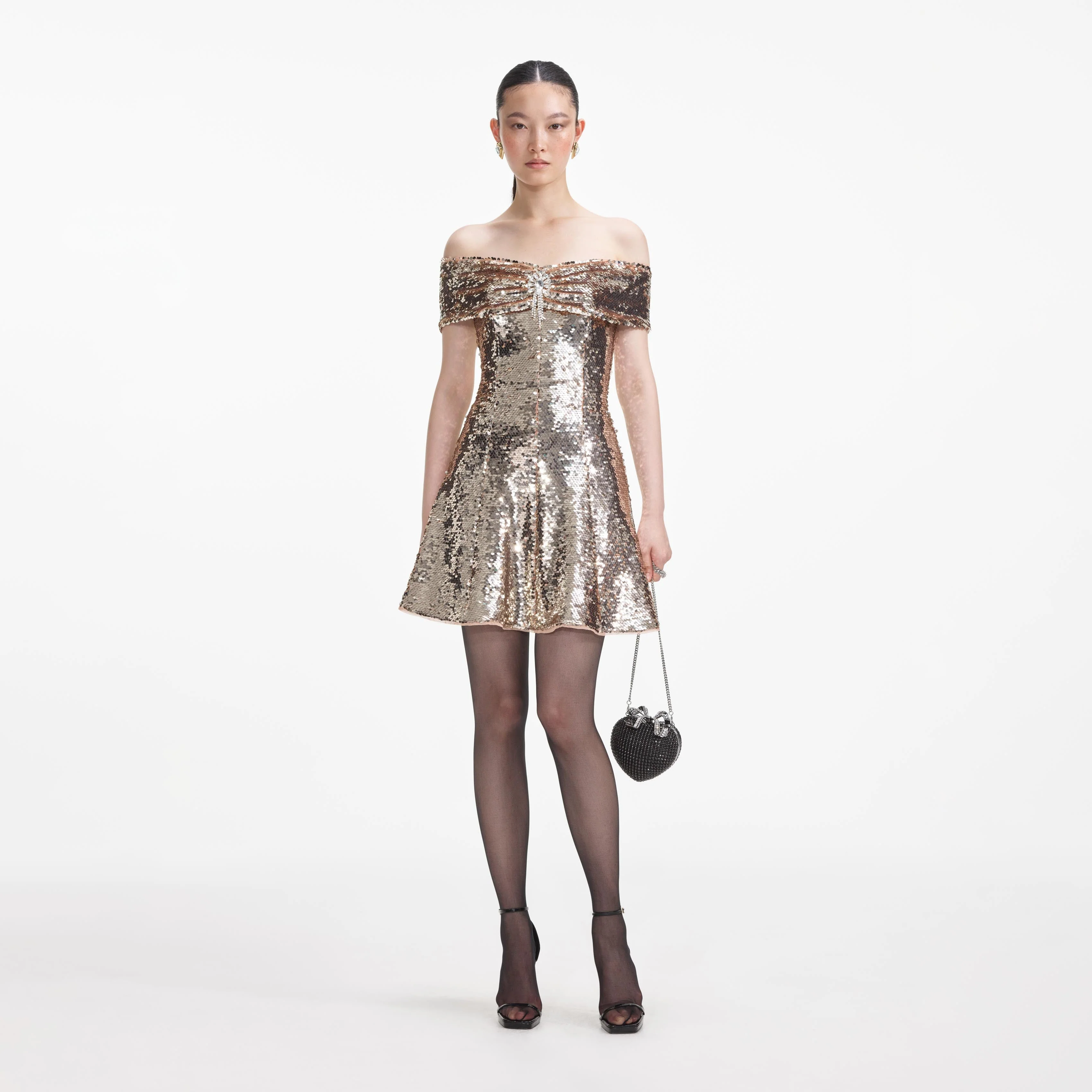 Gold Sequin Off Shoulder Mini Dress