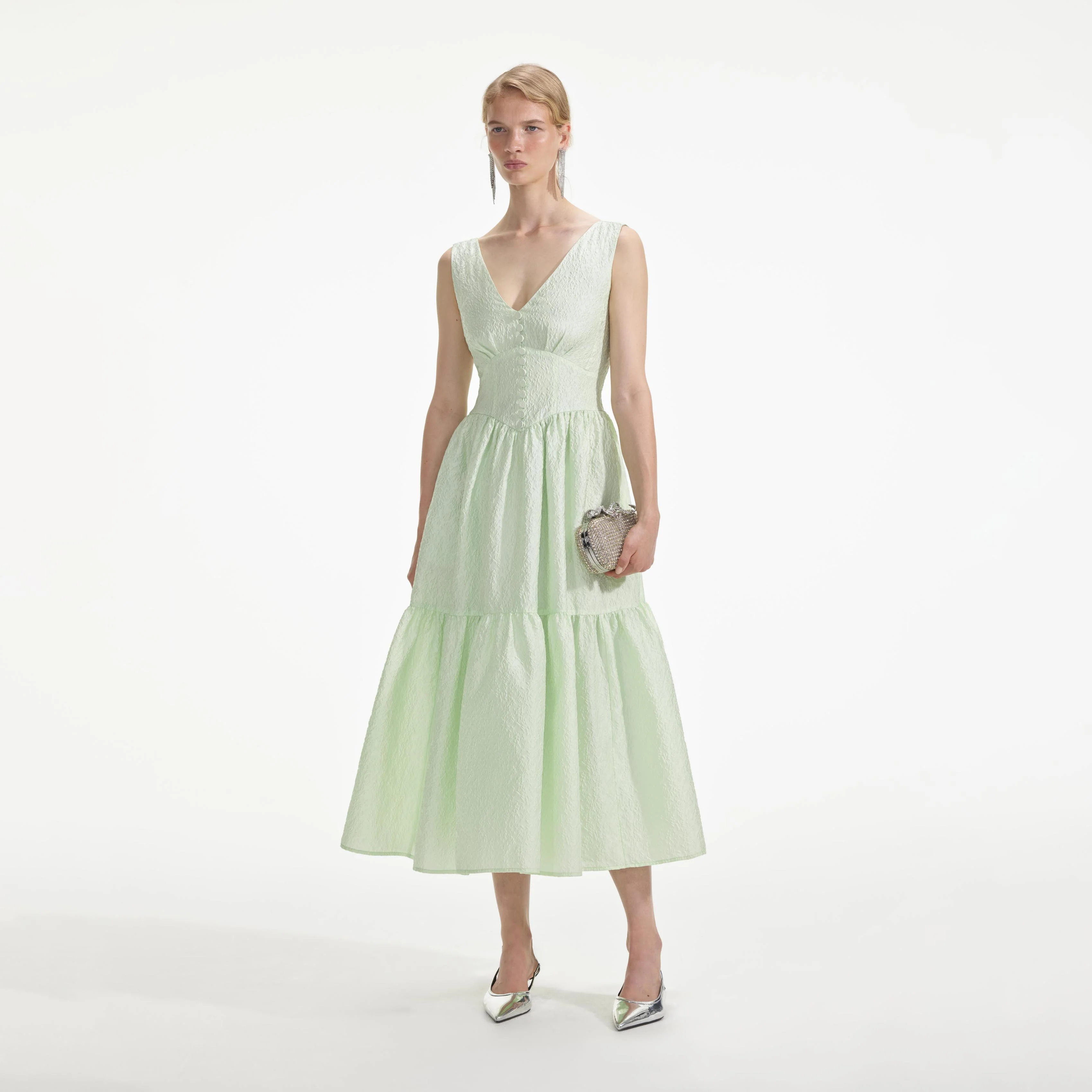 Mint Jacquard Midi Dress