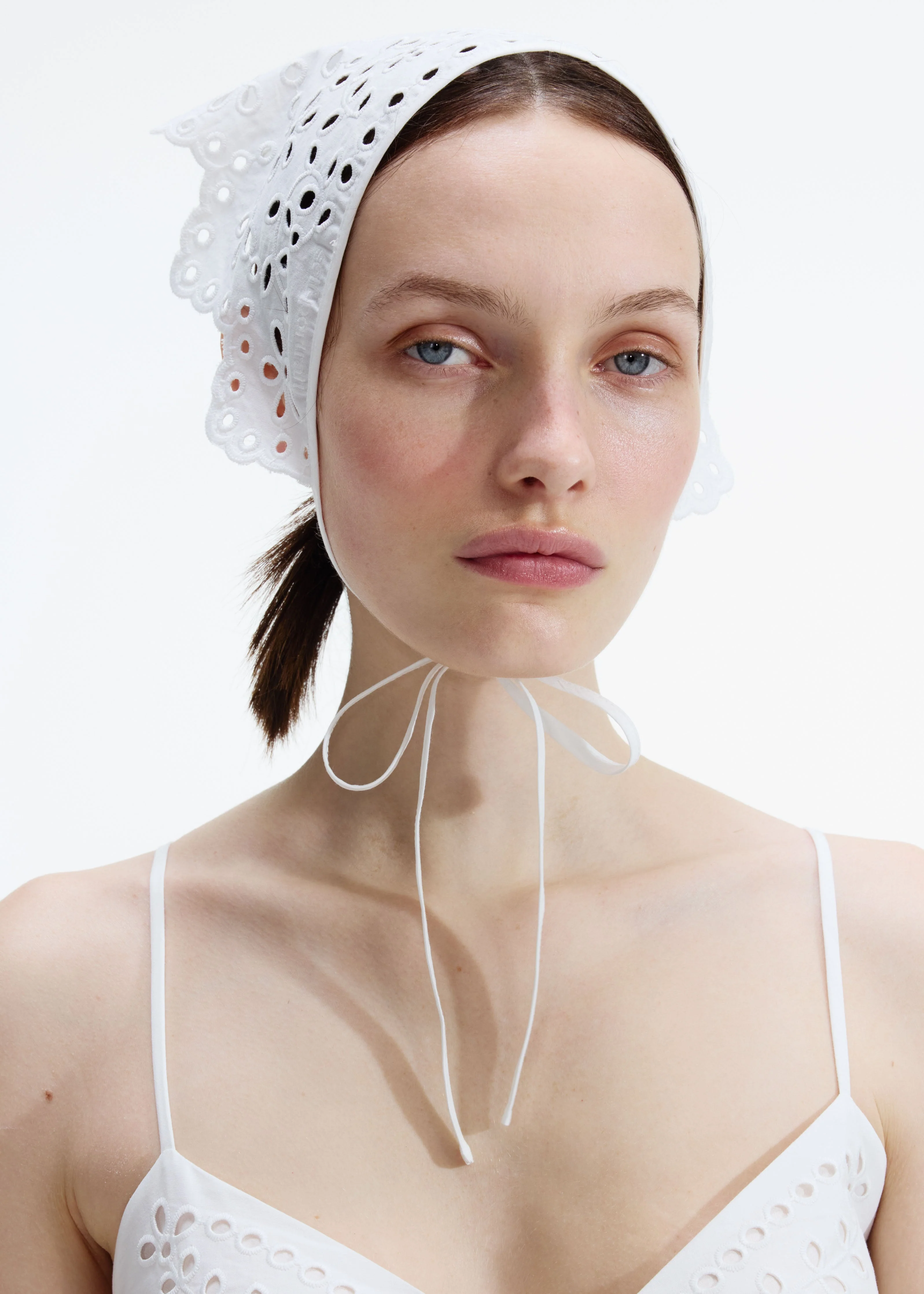 White Cotton Embroidered Bandana
