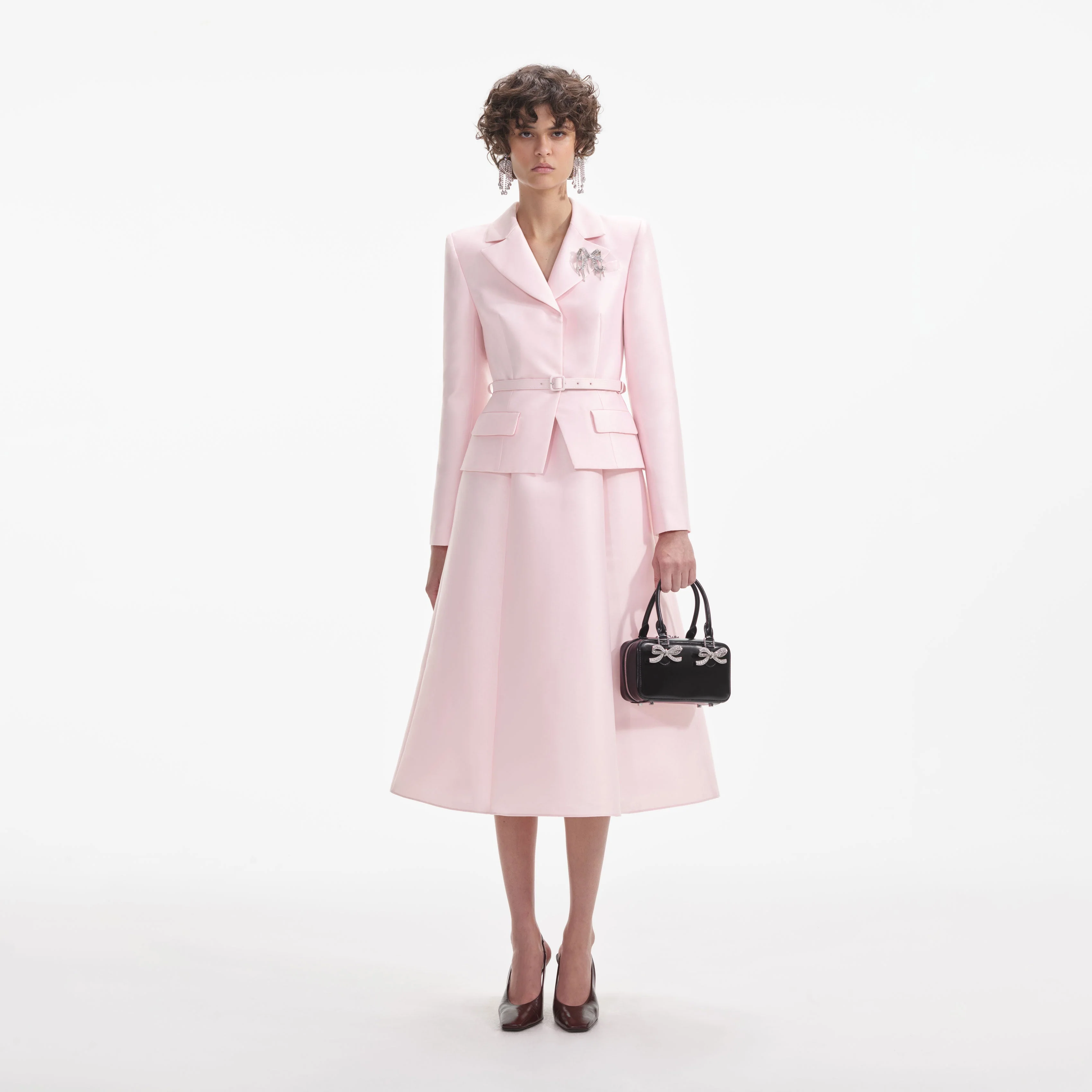 Pink Tailored Taffeta Midi Dress