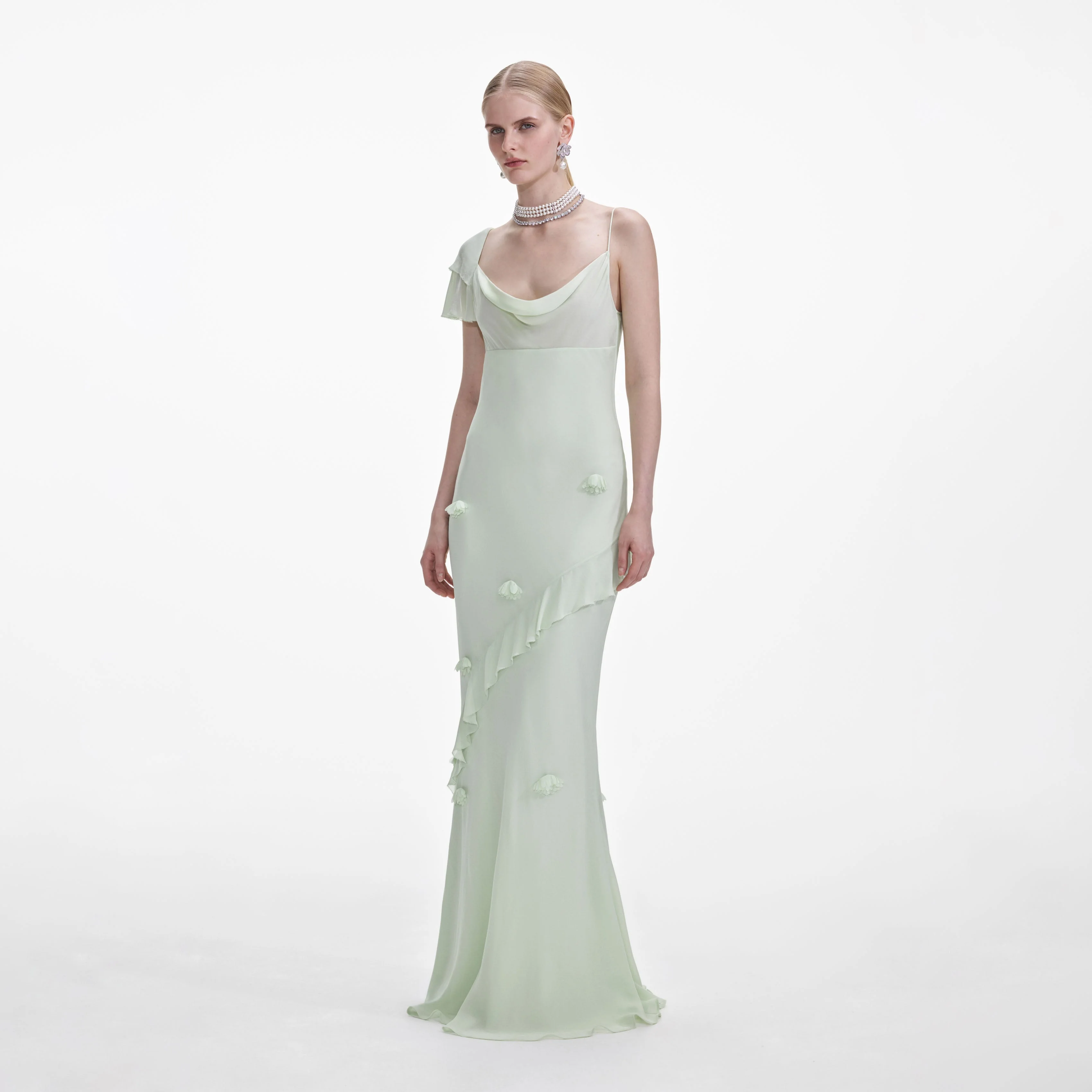 Mint Georgette Flower Maxi Dress