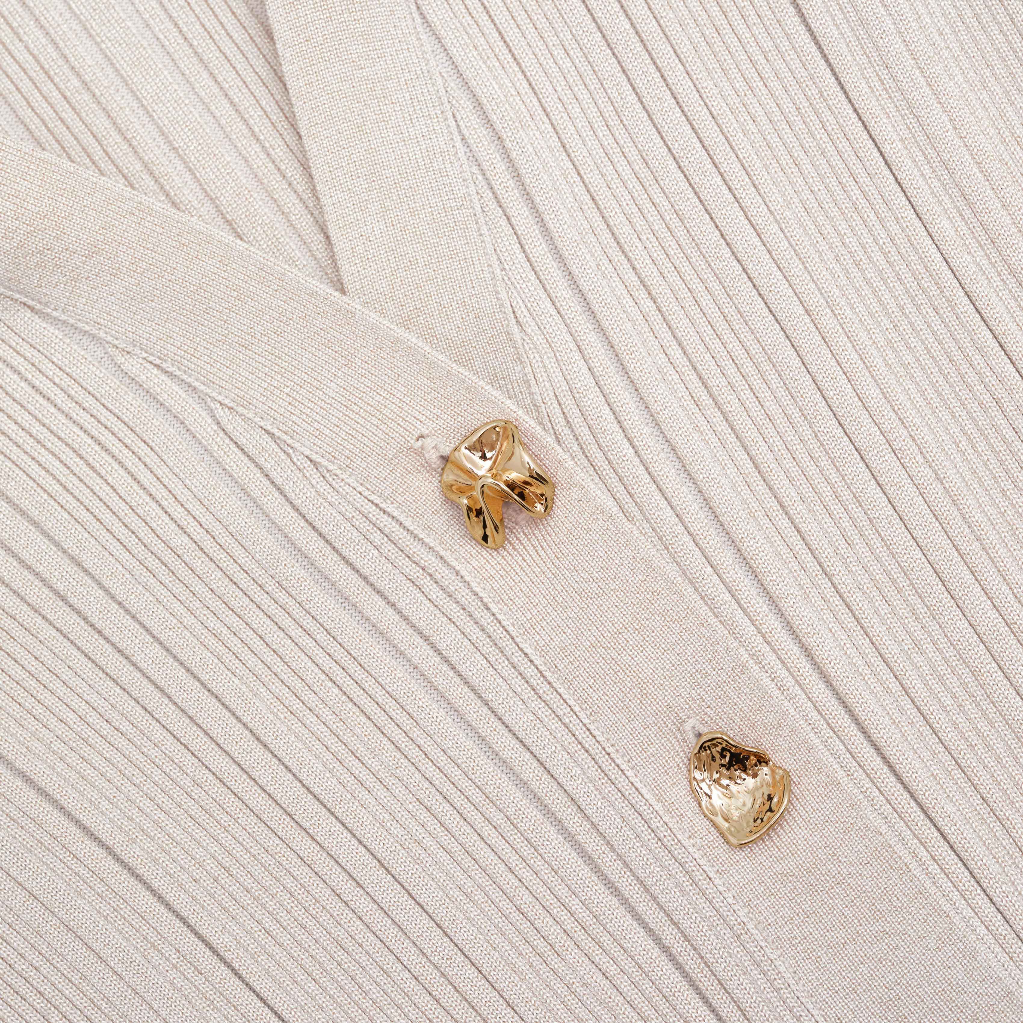 Cream Metallic Ribbed Midi Dress