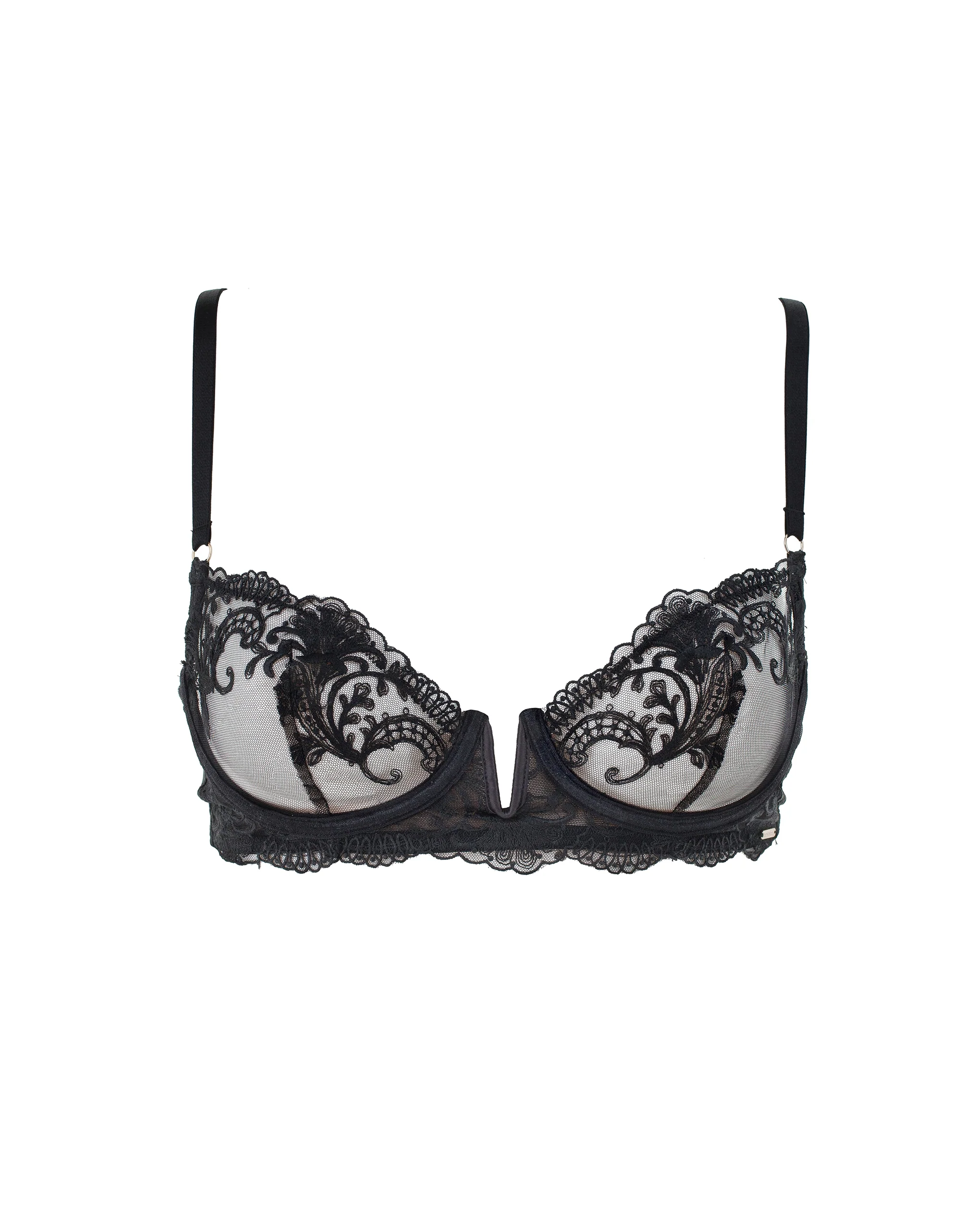 Marseille Embroidered Sheer Bra Black