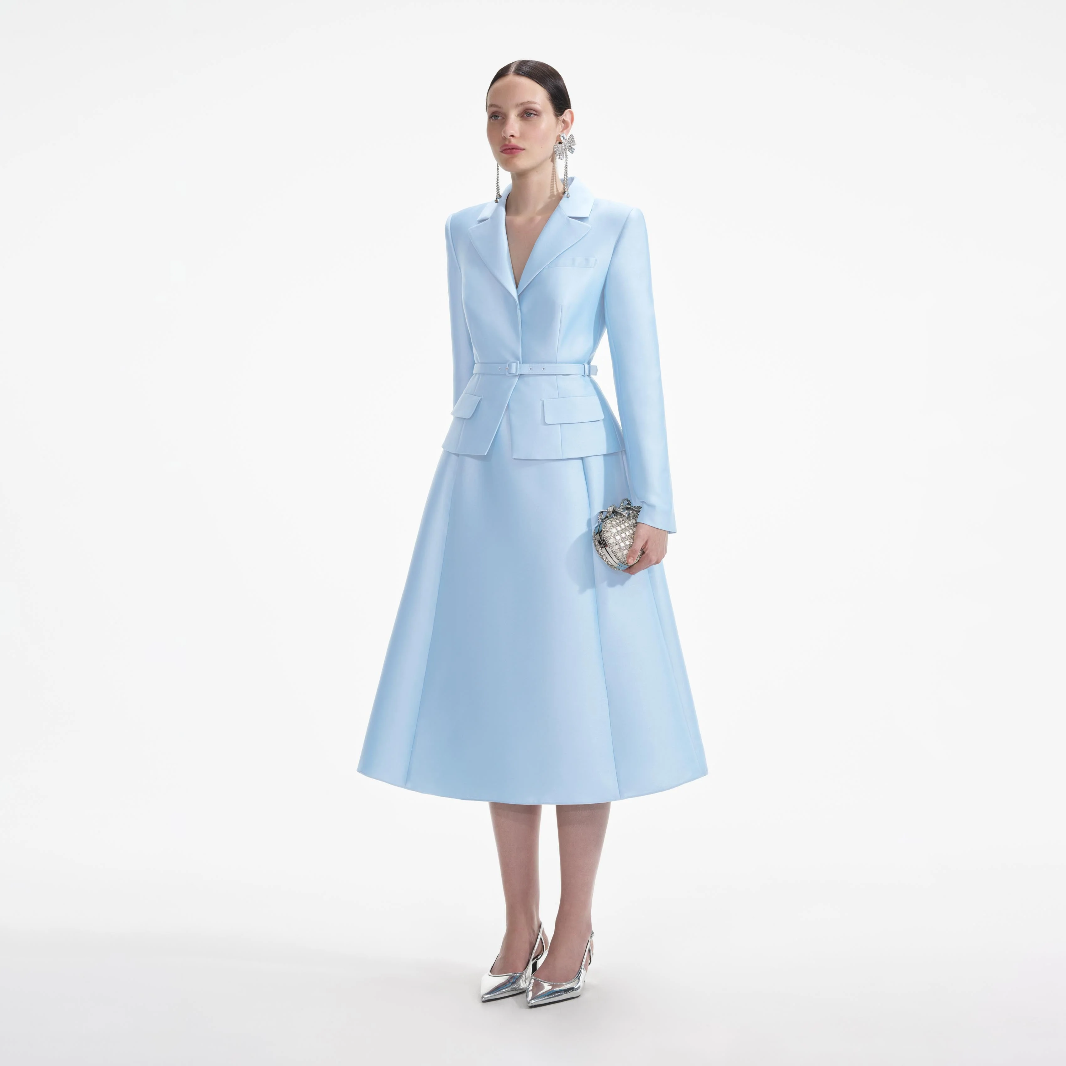 Blue Tailored Taffeta Midi Dress