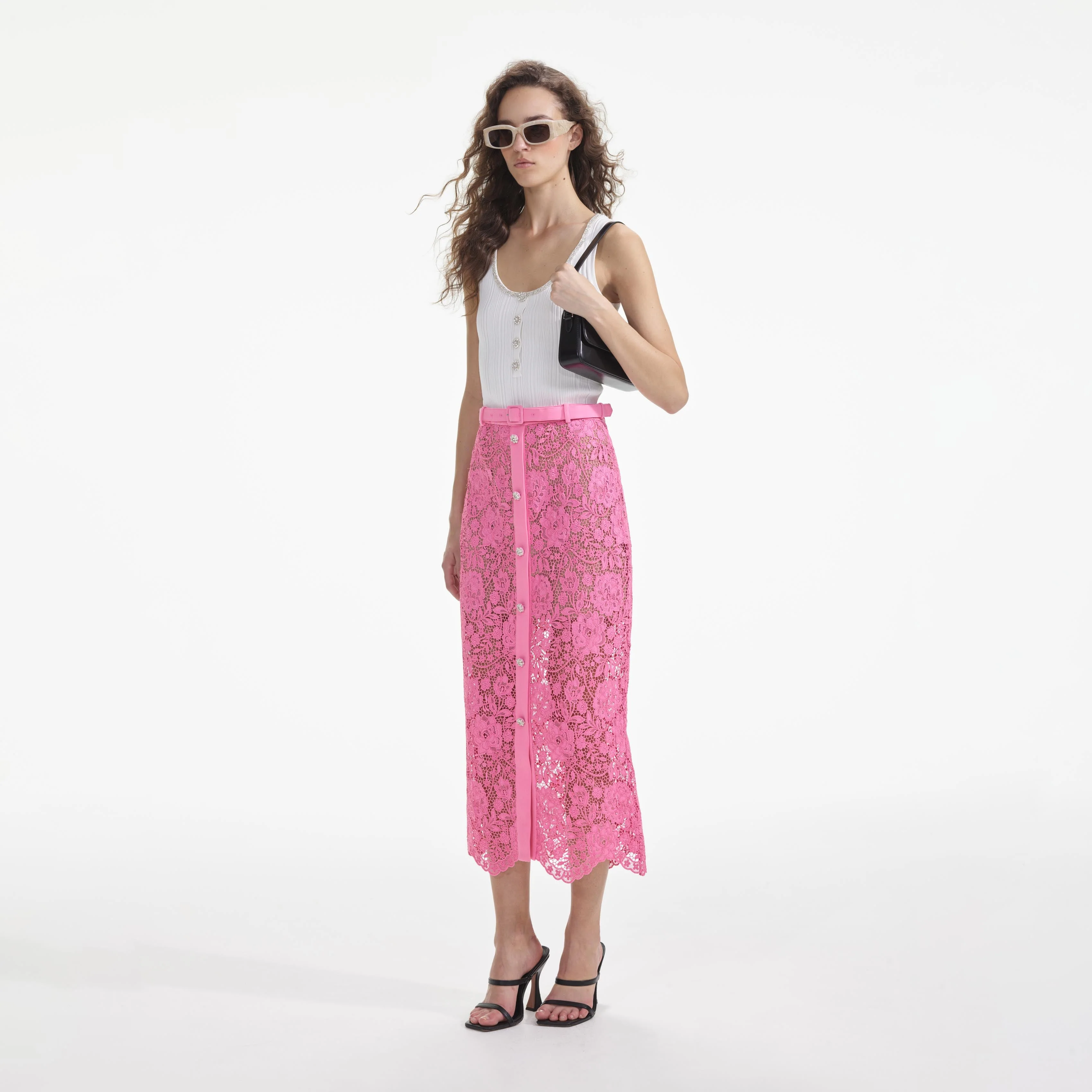 Pink Lace Midi Skirt