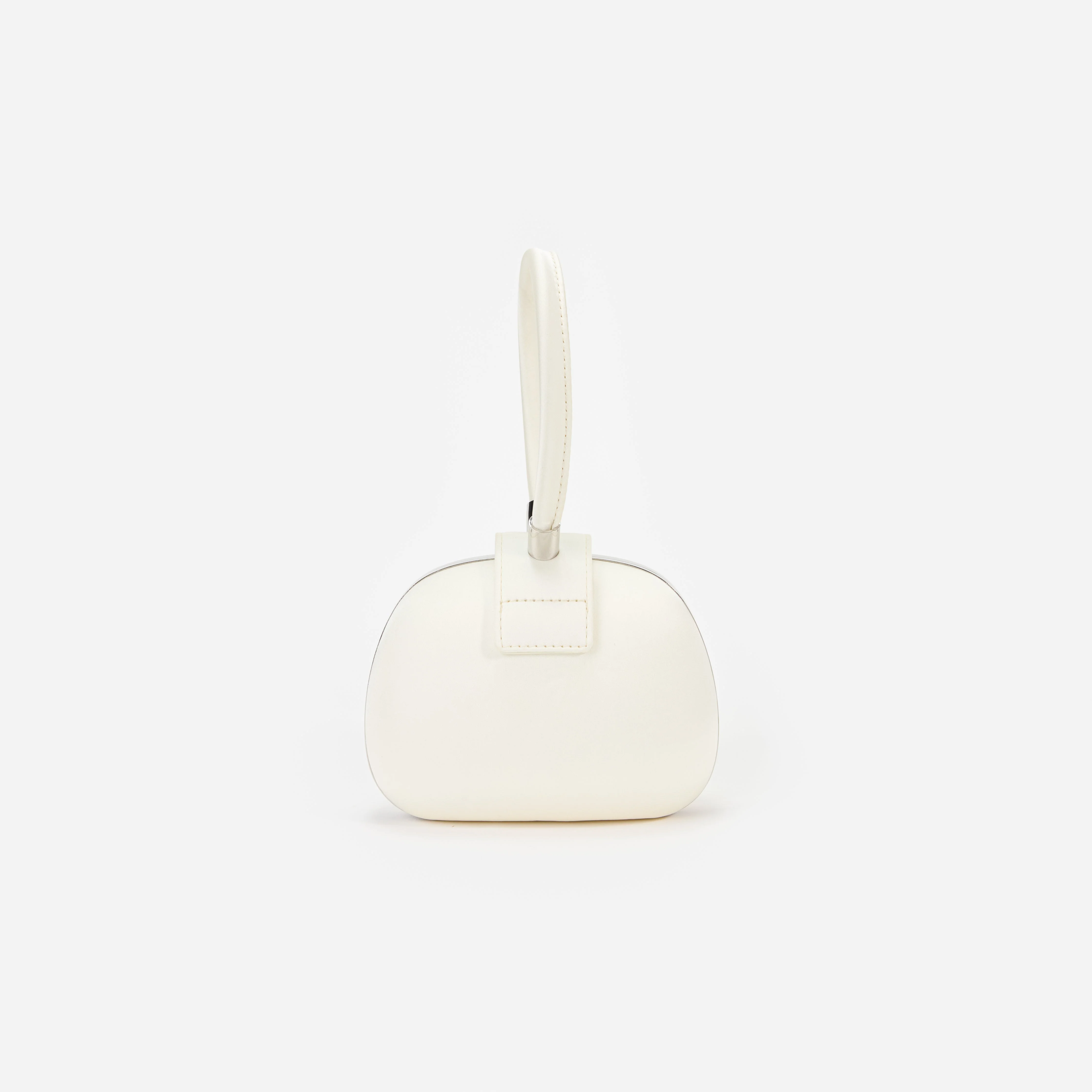 Cream Satin Top Handle Clutch Bag