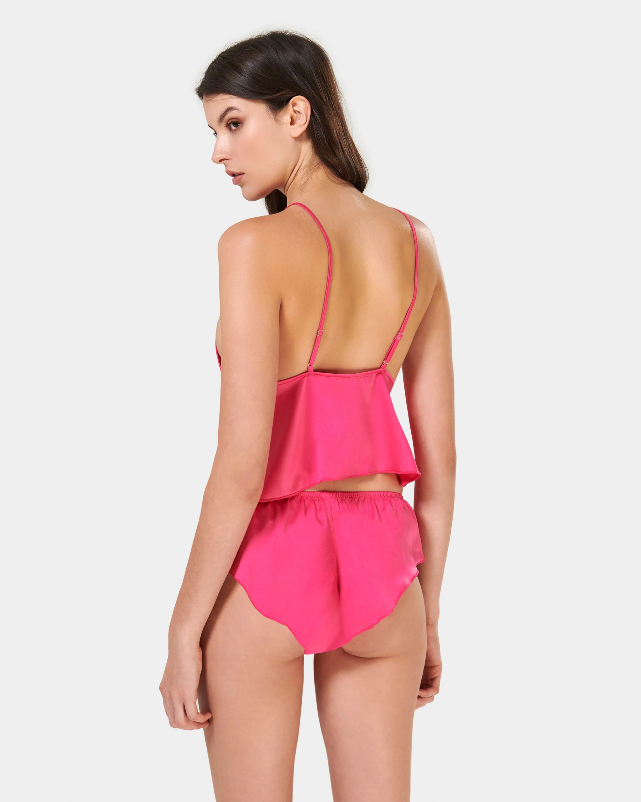 Faye Luxury Satin Cami and Short Set Fuchsia Pink