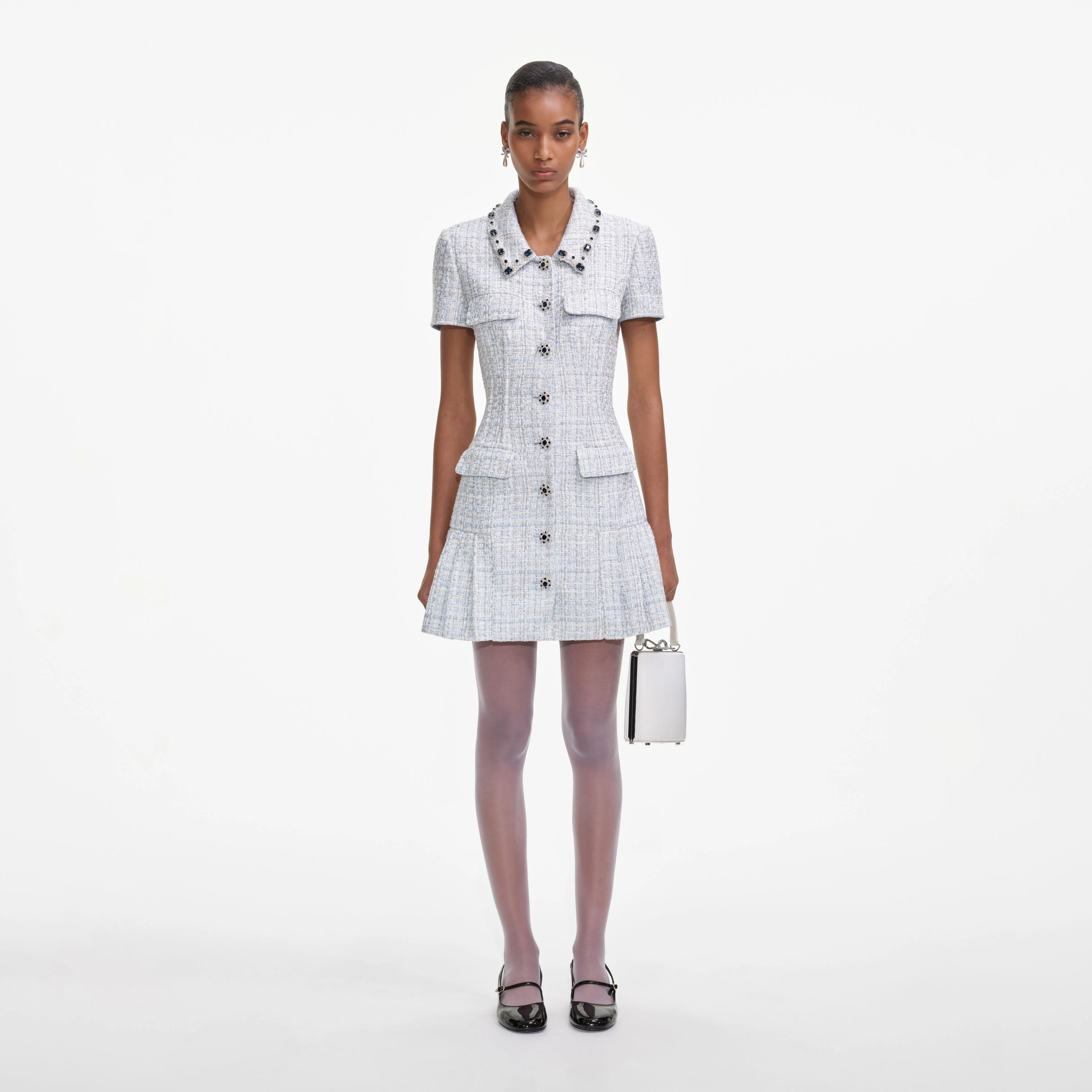 Blue Boucle Mini Dress