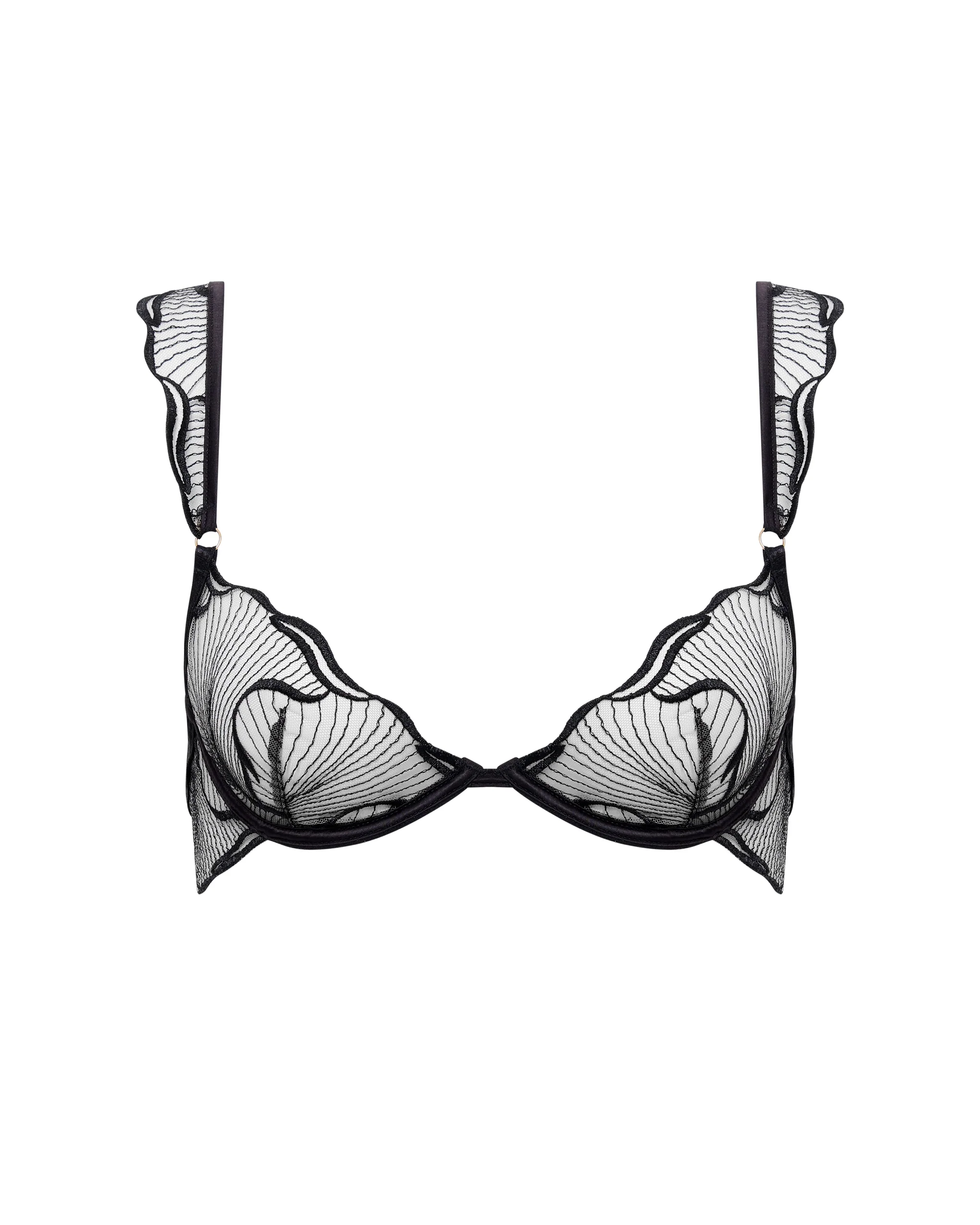 Marabel Embroidered Sheer Bra Black